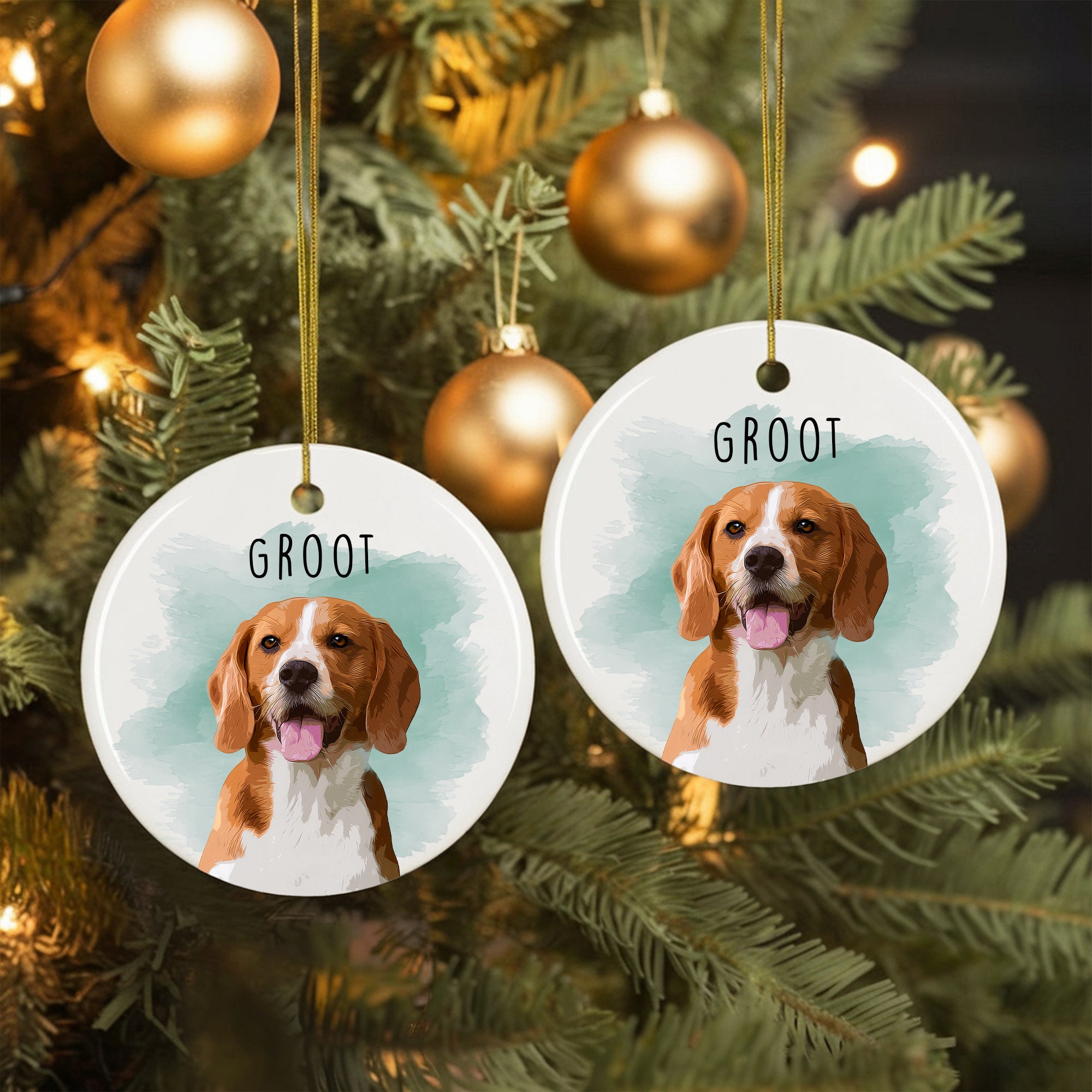 Pet Memorial Custom Photo, Personalized Double-Side Printed Ceramic Ornament - Christmas Gift For Pet Lovers