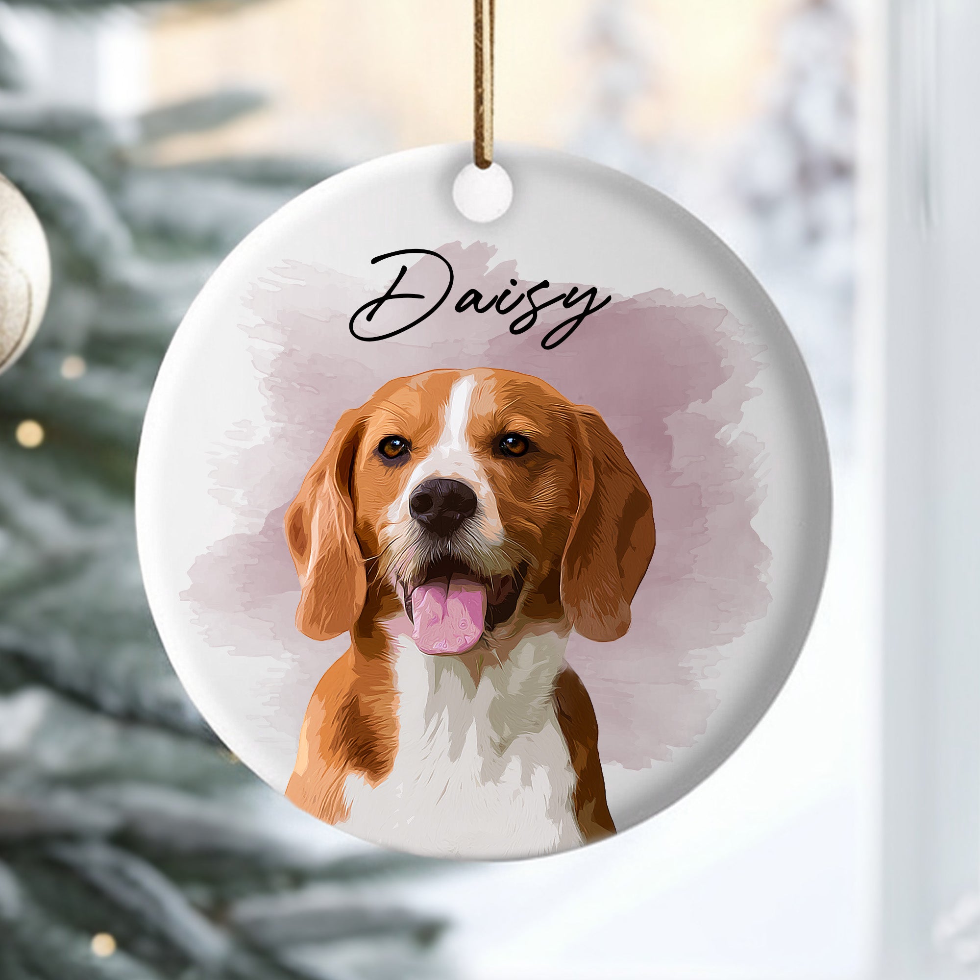 Pet Memorial Custom Photo, Personalized Double-Side Printed Ceramic Ornament - Christmas Gift For Pet Lovers