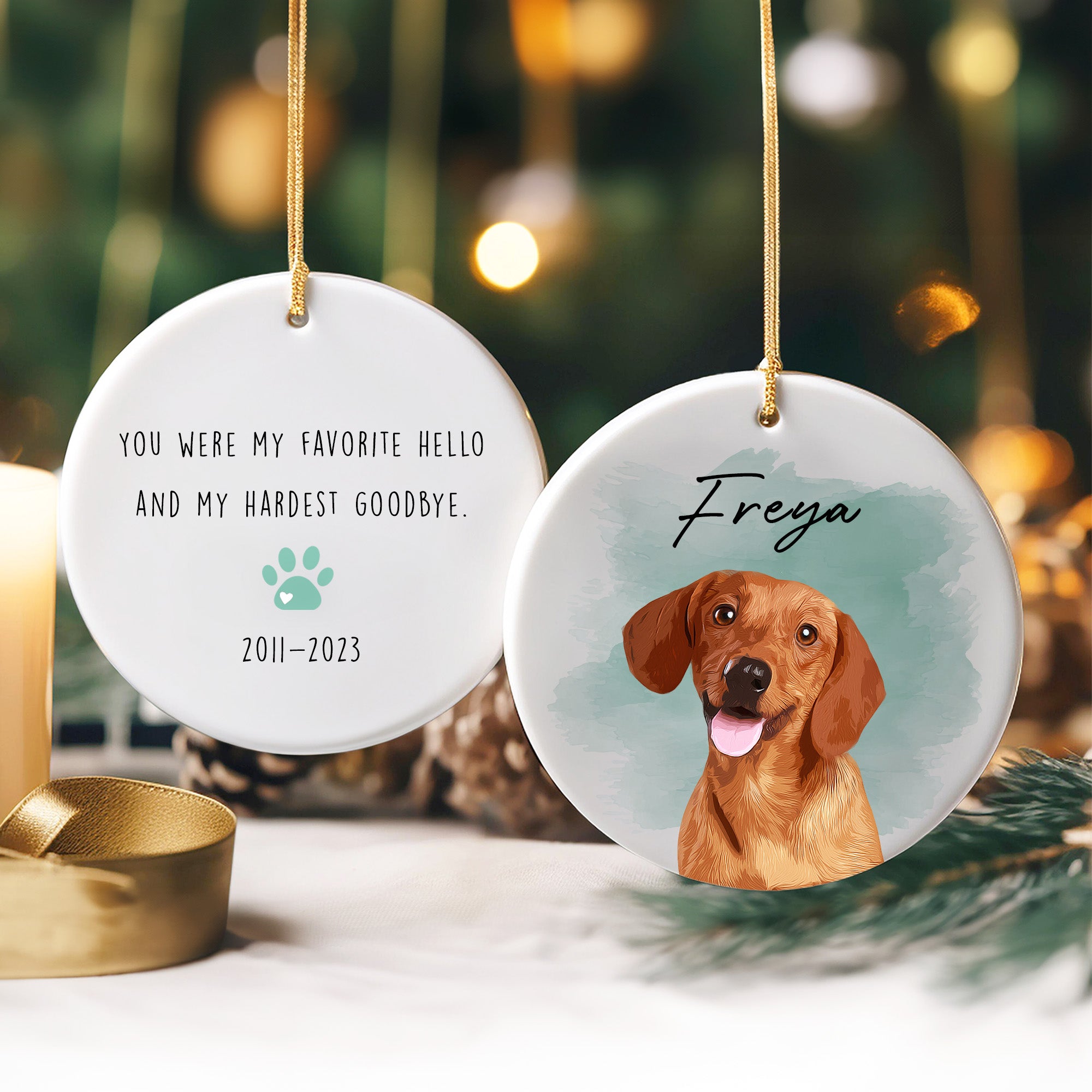 Pet Memorial Custom Photo, Personalized Double-Side Printed Ceramic Ornament - Christmas Gift For Pet Lovers