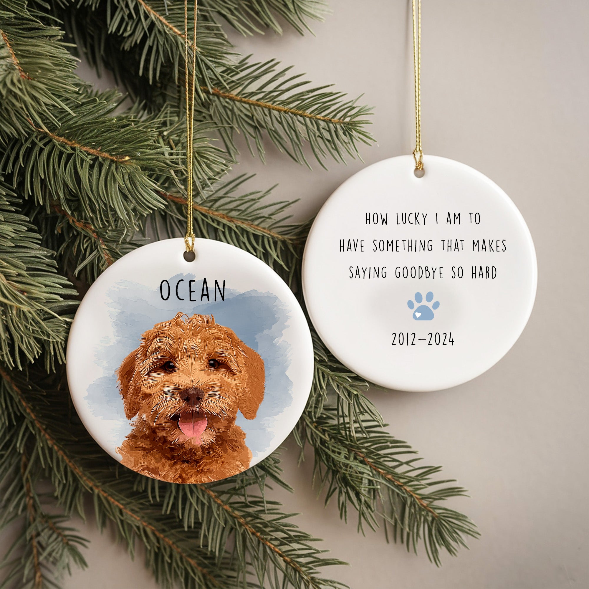 Pet Memorial Custom Photo, Personalized Double-Side Printed Ceramic Ornament - Christmas Gift For Pet Lovers