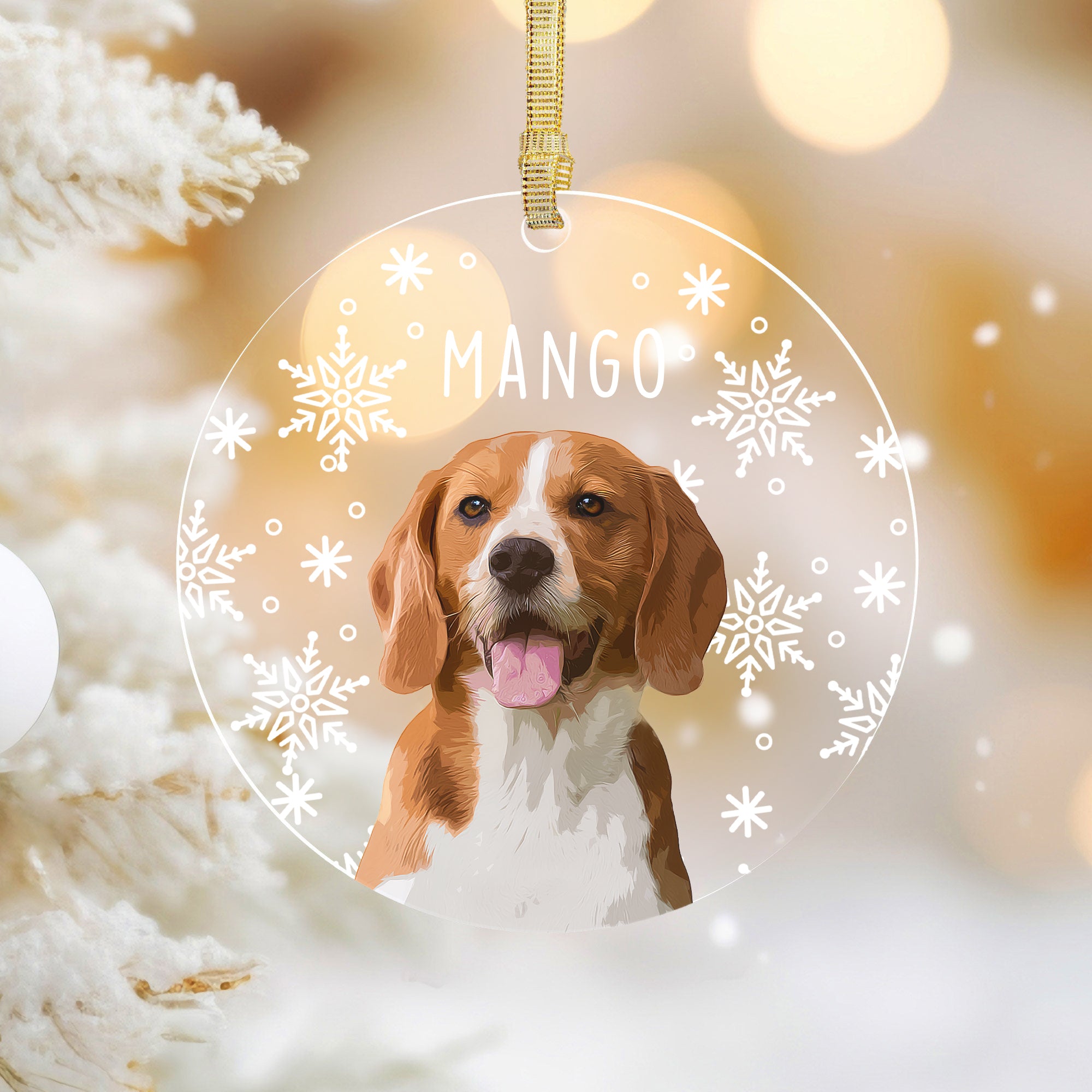 Custom Super Cute Pet Photo, Personalized One-Side Printed Snowflake Acrylic Ornament - Christmas Gift For Pet Owners