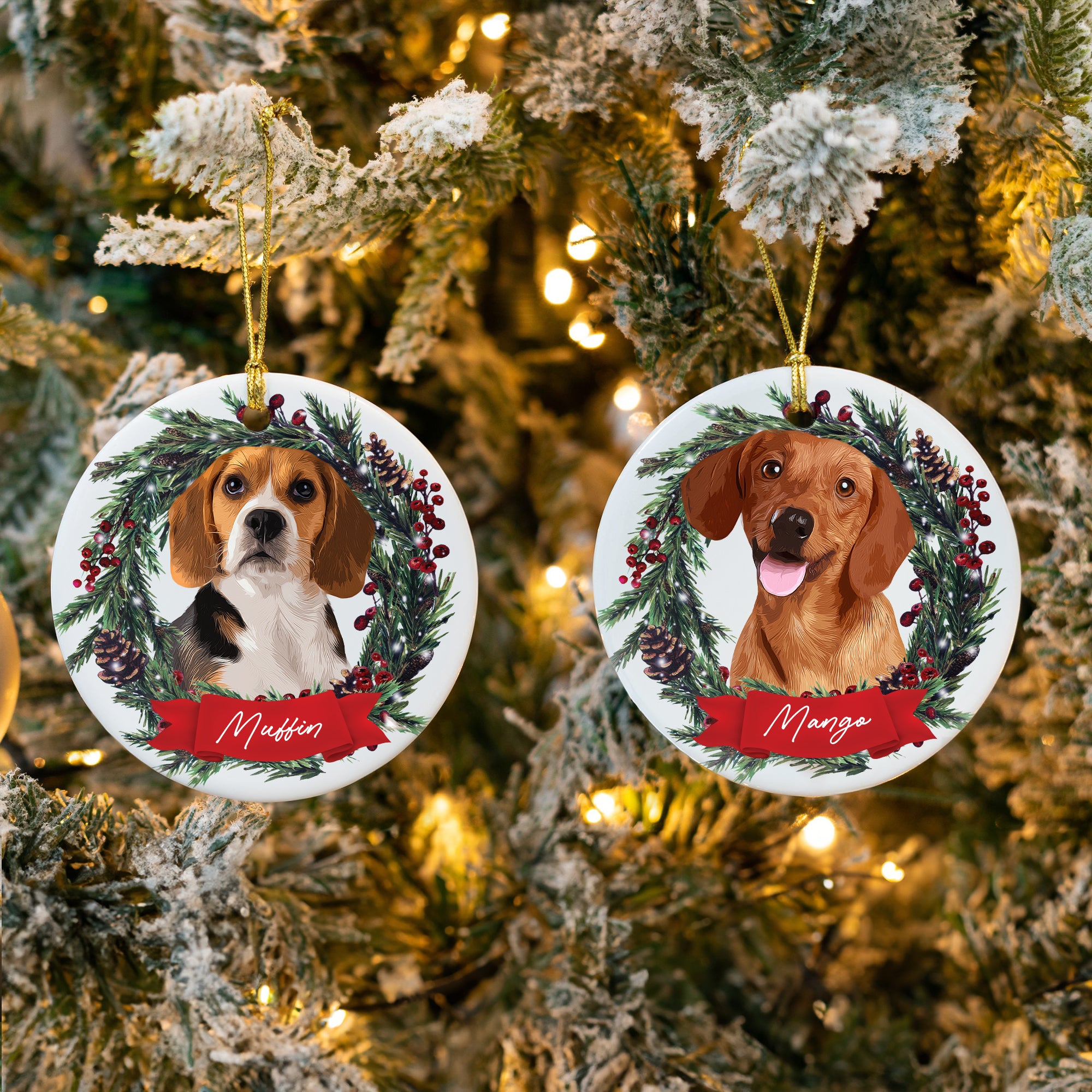 Custom Adorable Pet Photo, Personalized Double-Side Printed Ceramic Ornament - Christmas Gift For Pet Lovers