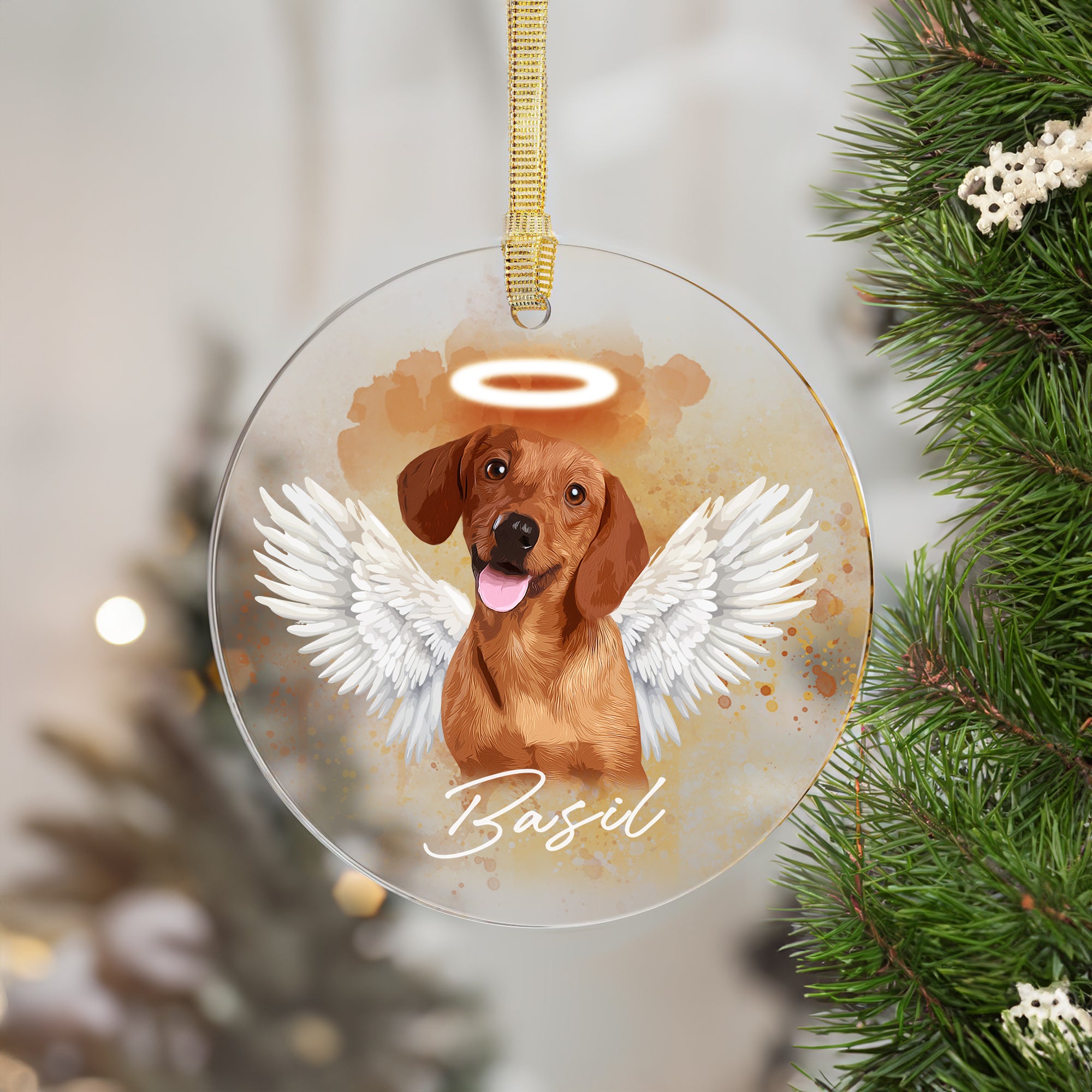 Pet Loss Angel Wings Custom Photo, Personalized One-Side Printed Acrylic Ornament - Christmas Gift For Pet Lovers