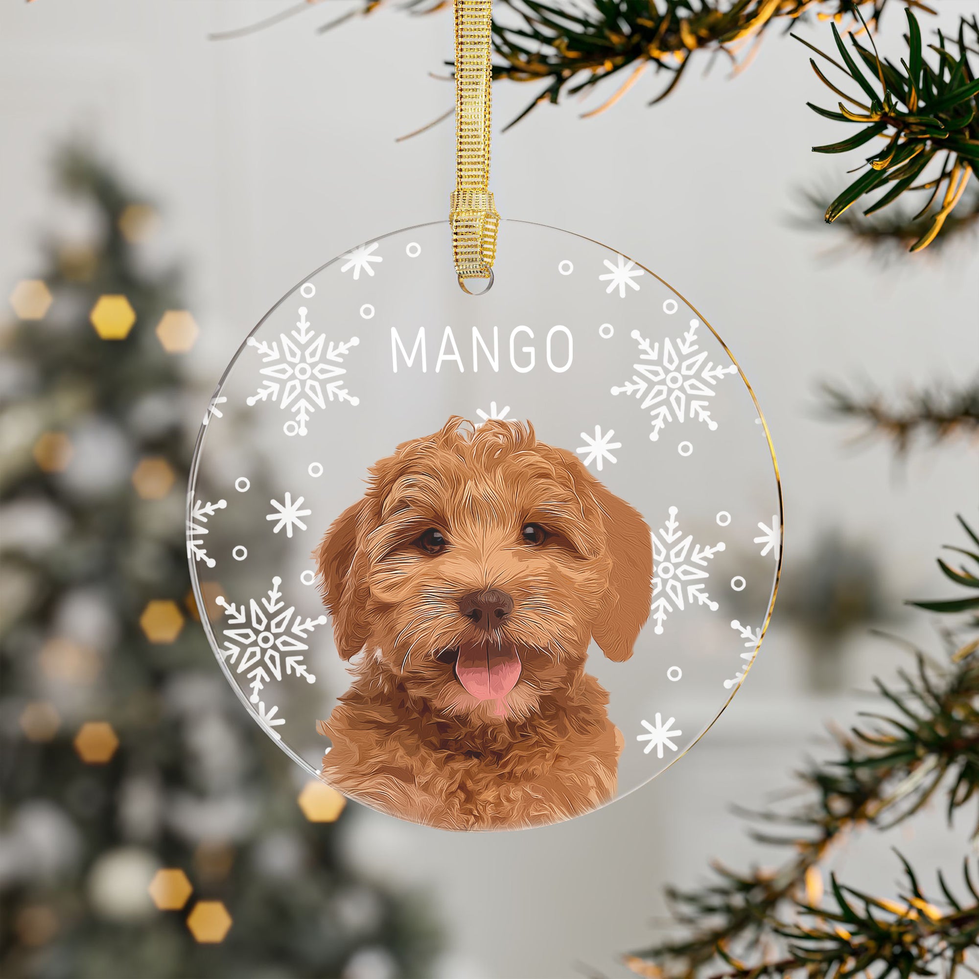 Custom Super Cute Pet Photo, Personalized One-Side Printed Snowflake Acrylic Ornament - Christmas Gift For Pet Owners