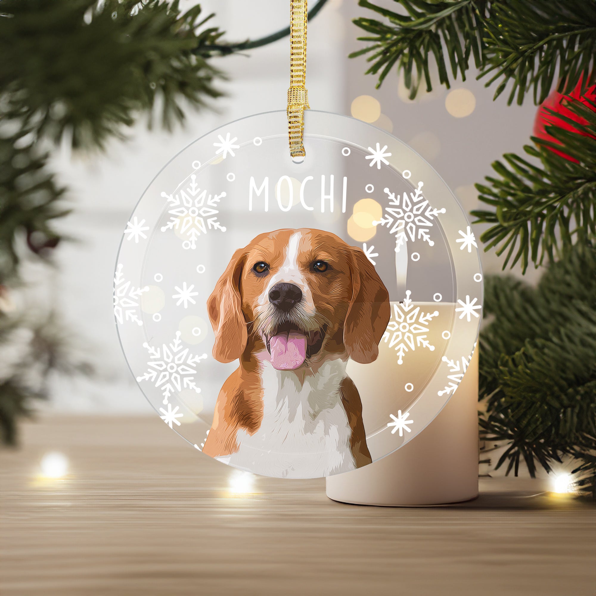 Custom Super Cute Pet Photo, Personalized One-Side Printed Glass Ornament - Christmas Gift For Pet Owners