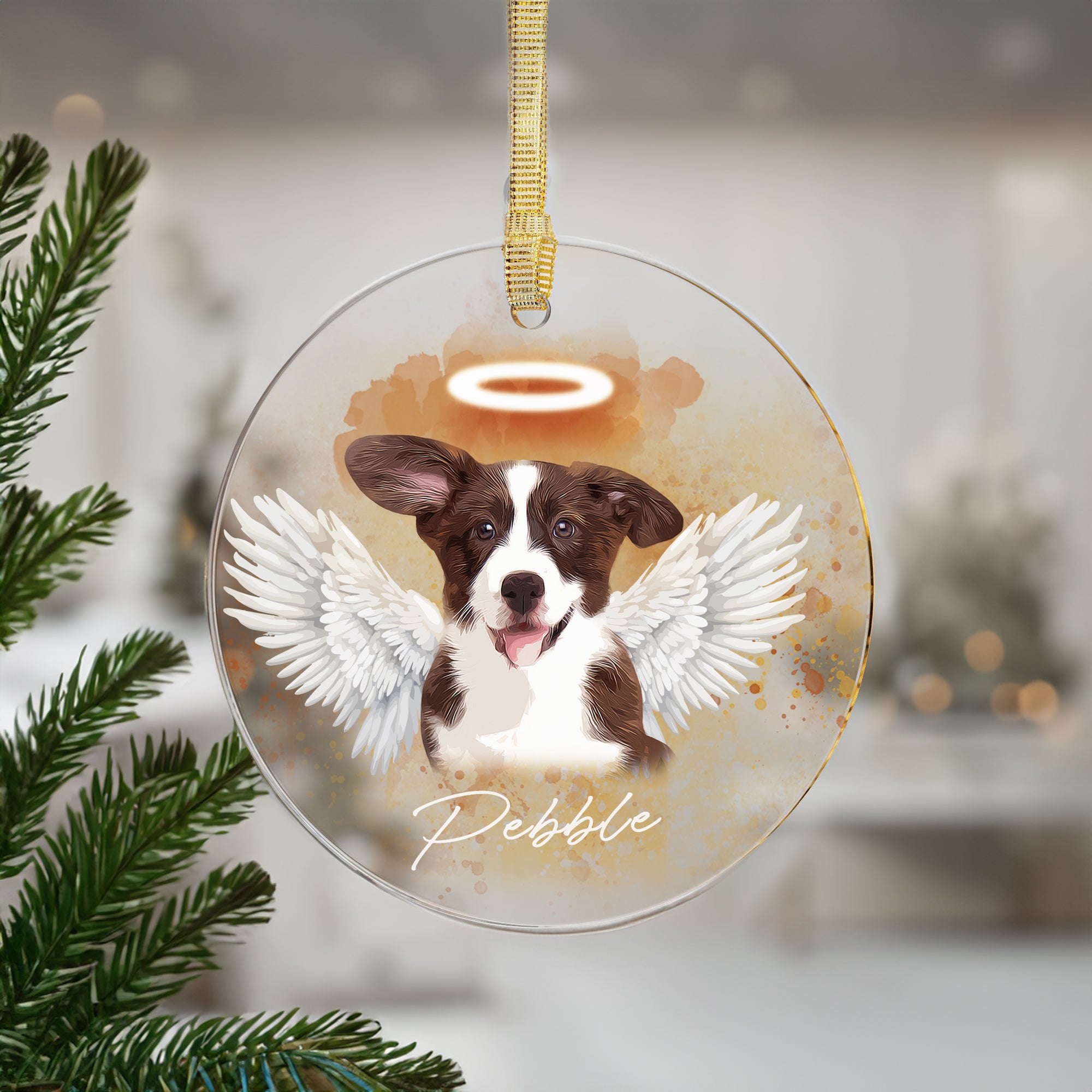 Pet Loss Angel Wings Custom Photo, Personalized One-Side Printed Acrylic Ornament - Christmas Gift For Pet Lovers
