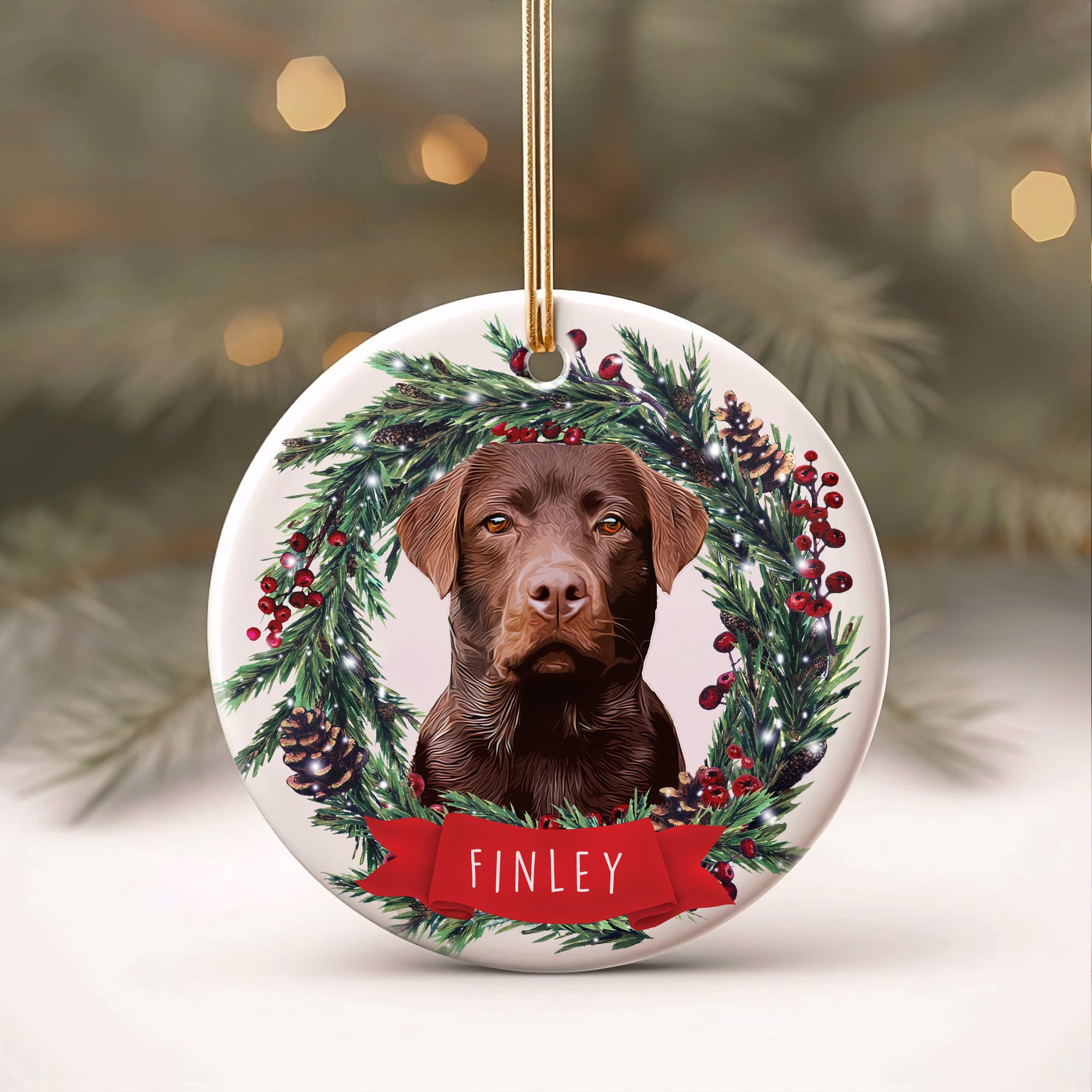 Custom Adorable Pet Photo, Personalized One-Side Printed Ceramic Ornament - Christmas Gift For Pet Lovers