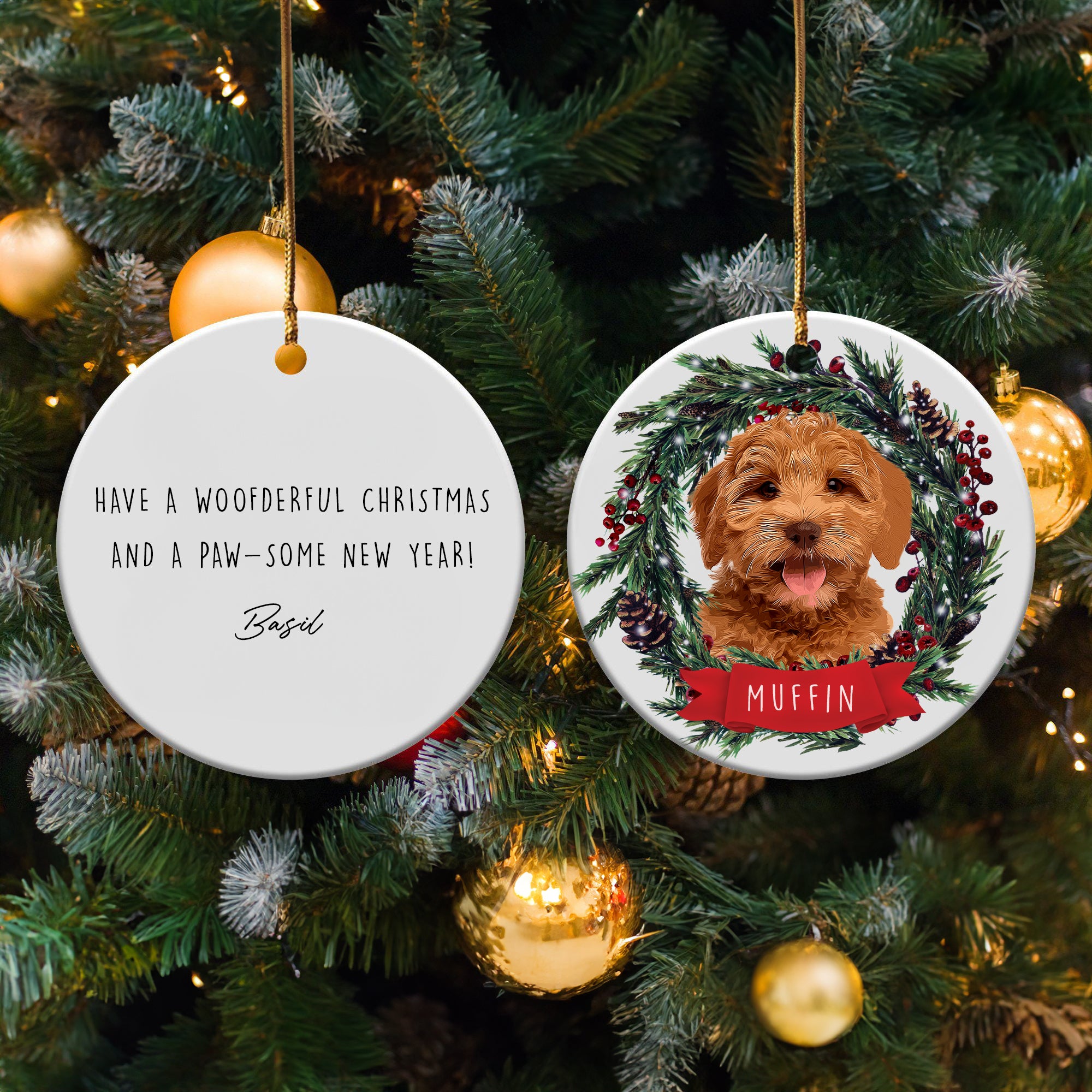 Custom Adorable Pet Photo, Personalized Double-Side Printed Ceramic Ornament - Christmas Gift For Pet Lovers