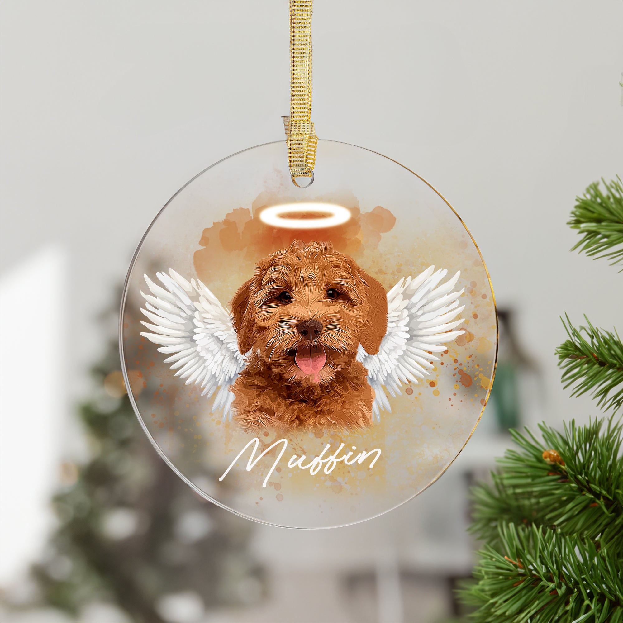 Pet Loss Angel Wings Custom Photo, Personalized One-Side Printed Acrylic Ornament - Christmas Gift For Pet Lovers