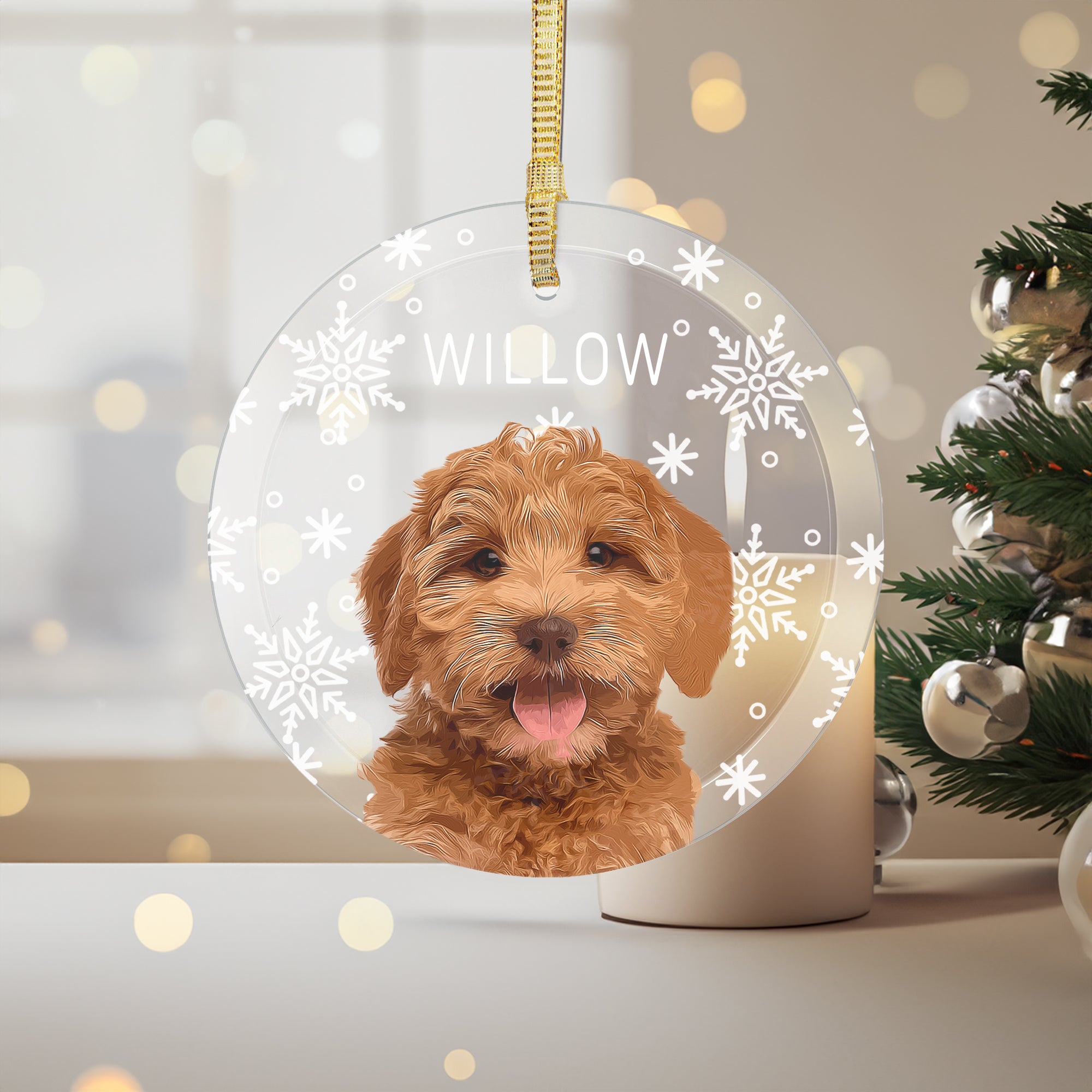 Custom Super Cute Pet Photo, Personalized One-Side Printed Glass Ornament - Christmas Gift For Pet Owners