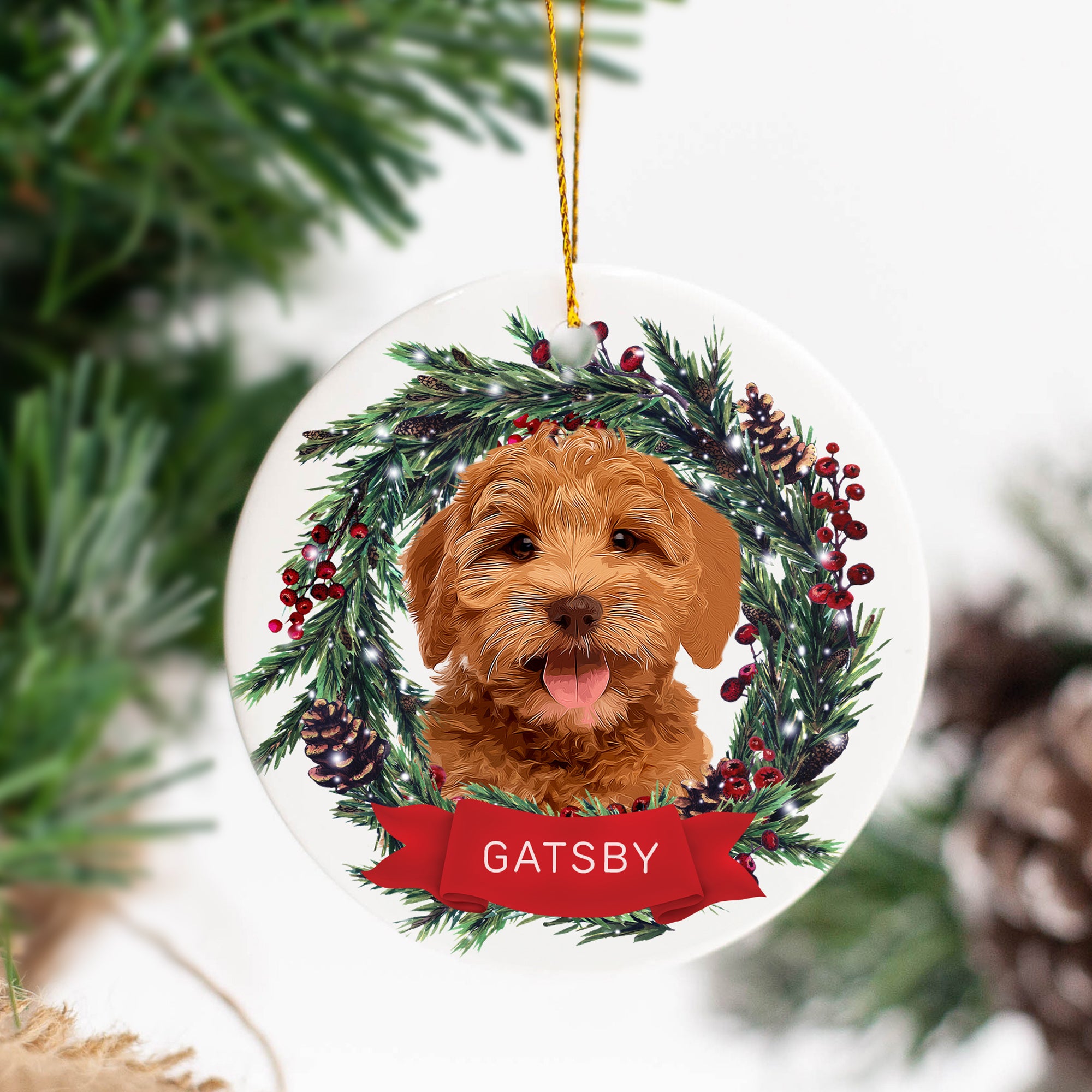 Custom Adorable Pet Photo, Personalized One-Side Printed Ceramic Ornament - Christmas Gift For Pet Lovers