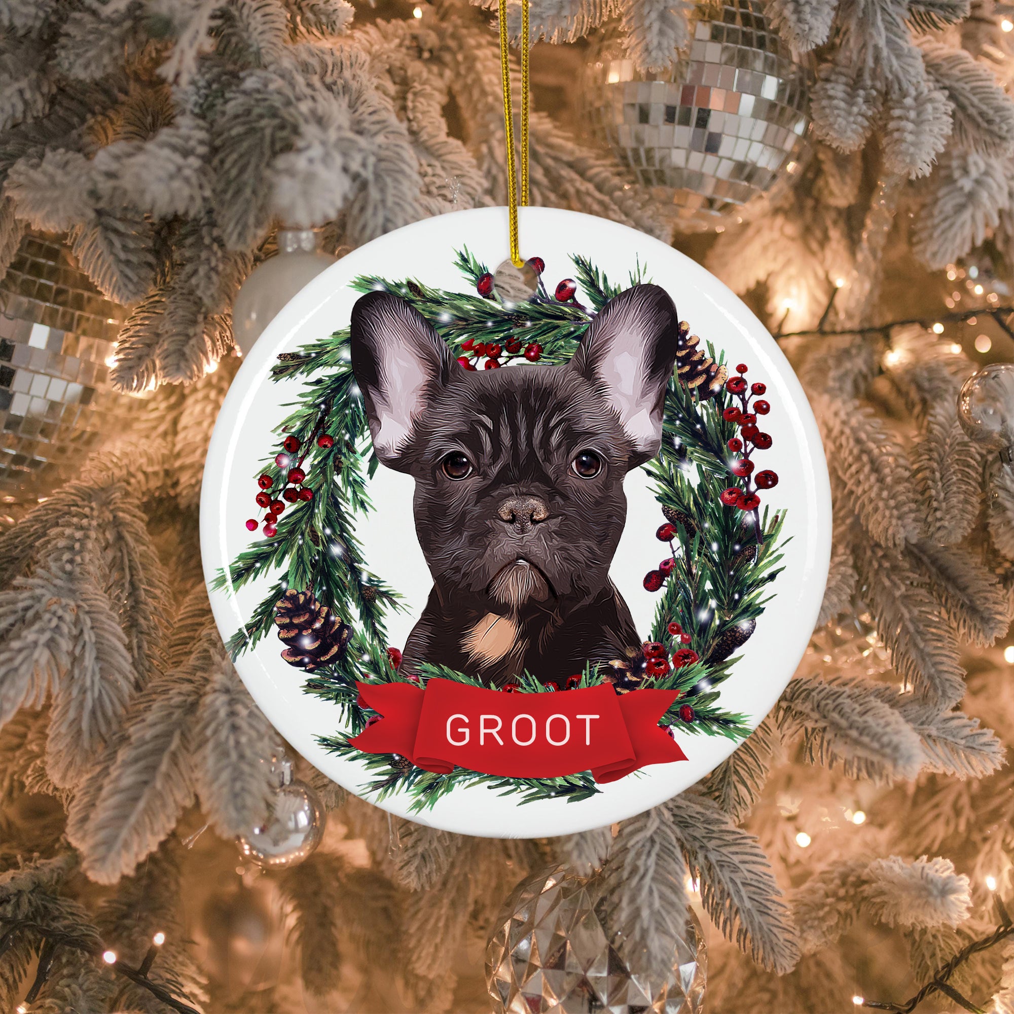 Custom Adorable Pet Photo, Personalized One-Side Printed Ceramic Ornament - Christmas Gift For Pet Lovers
