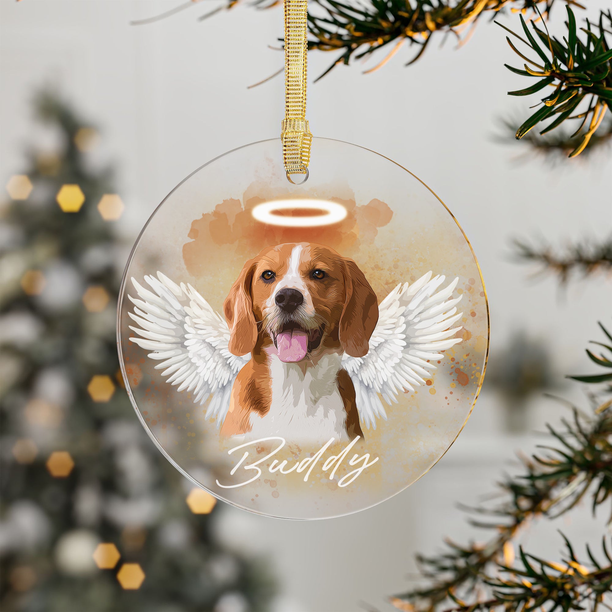 Pet Loss Angel Wings Custom Photo, Personalized One-Side Printed Acrylic Ornament - Christmas Gift For Pet Lovers