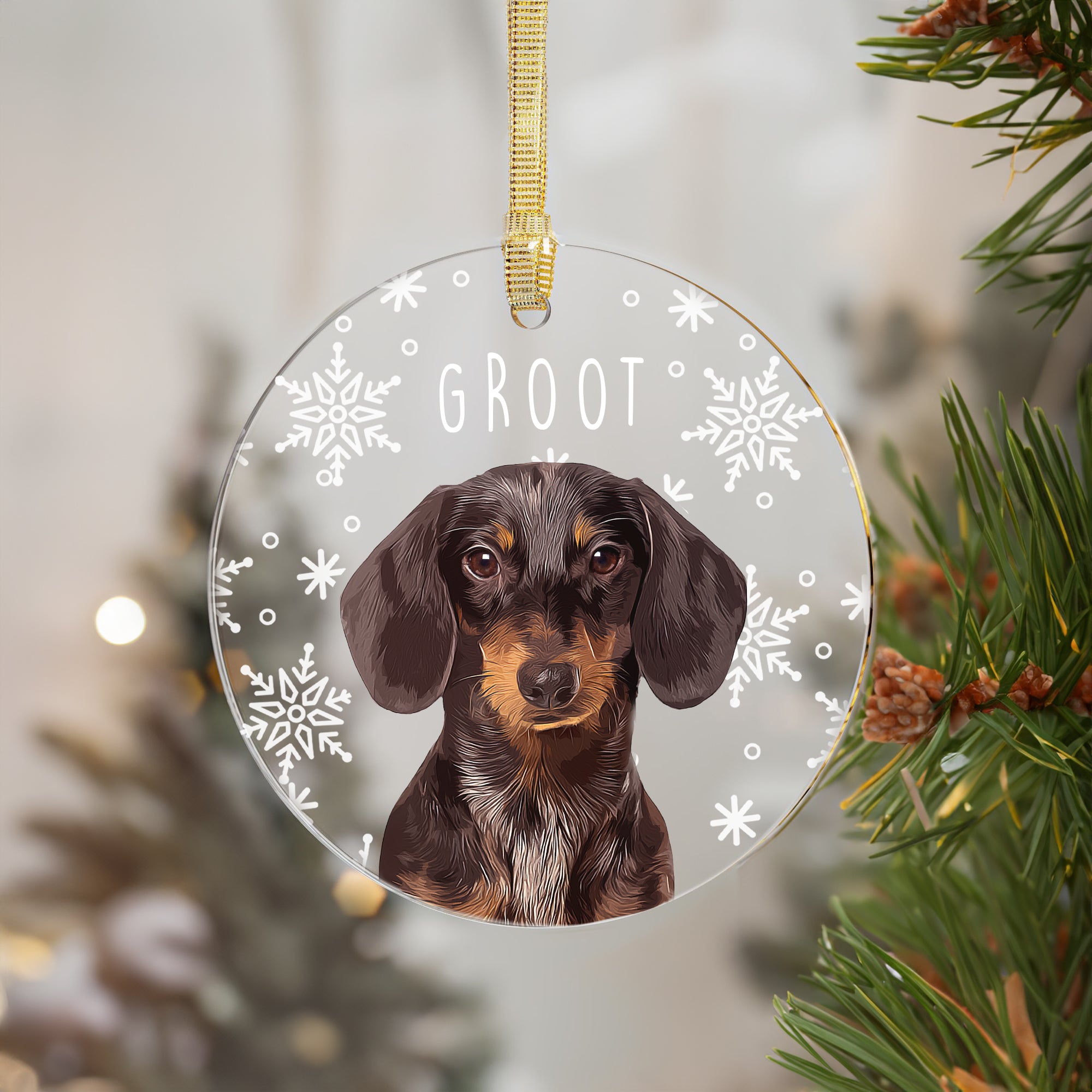 Custom Super Cute Pet Photo, Personalized One-Side Printed Snowflake Acrylic Ornament - Christmas Gift For Pet Owners