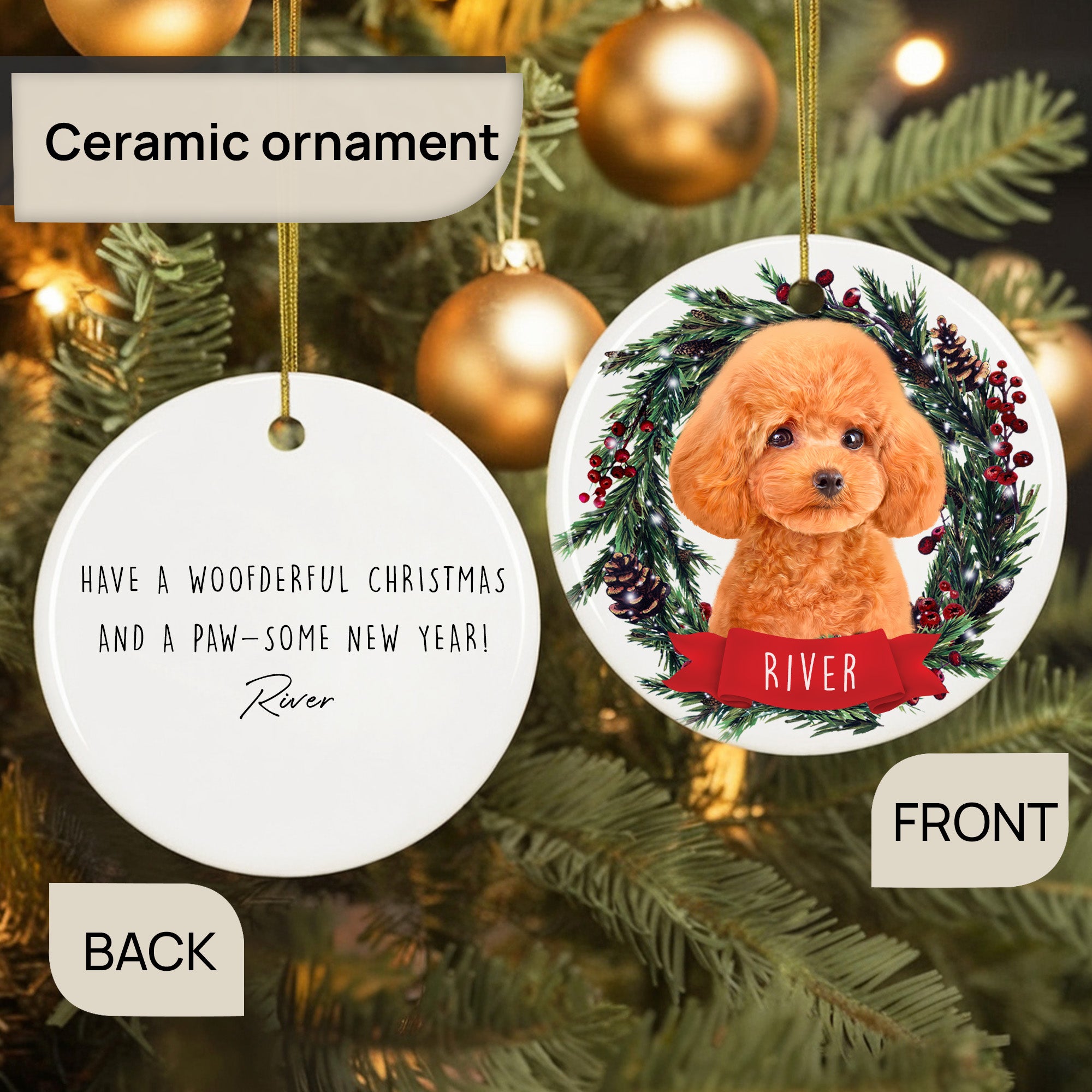 Custom Adorable Pet Photo, Personalized Double-Side Printed Ceramic Ornament - Christmas Gift For Pet Lovers