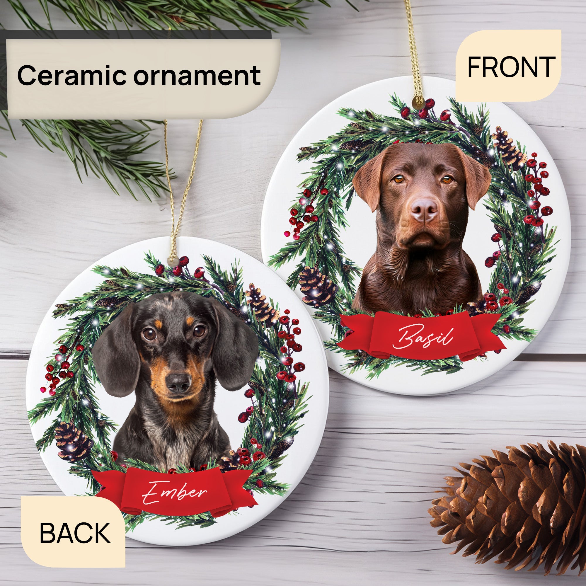 Custom Lovely Pet Photo, Personalized Double-Side Printed Ceramic Ornament - Christmas Gift For Pet Lovers