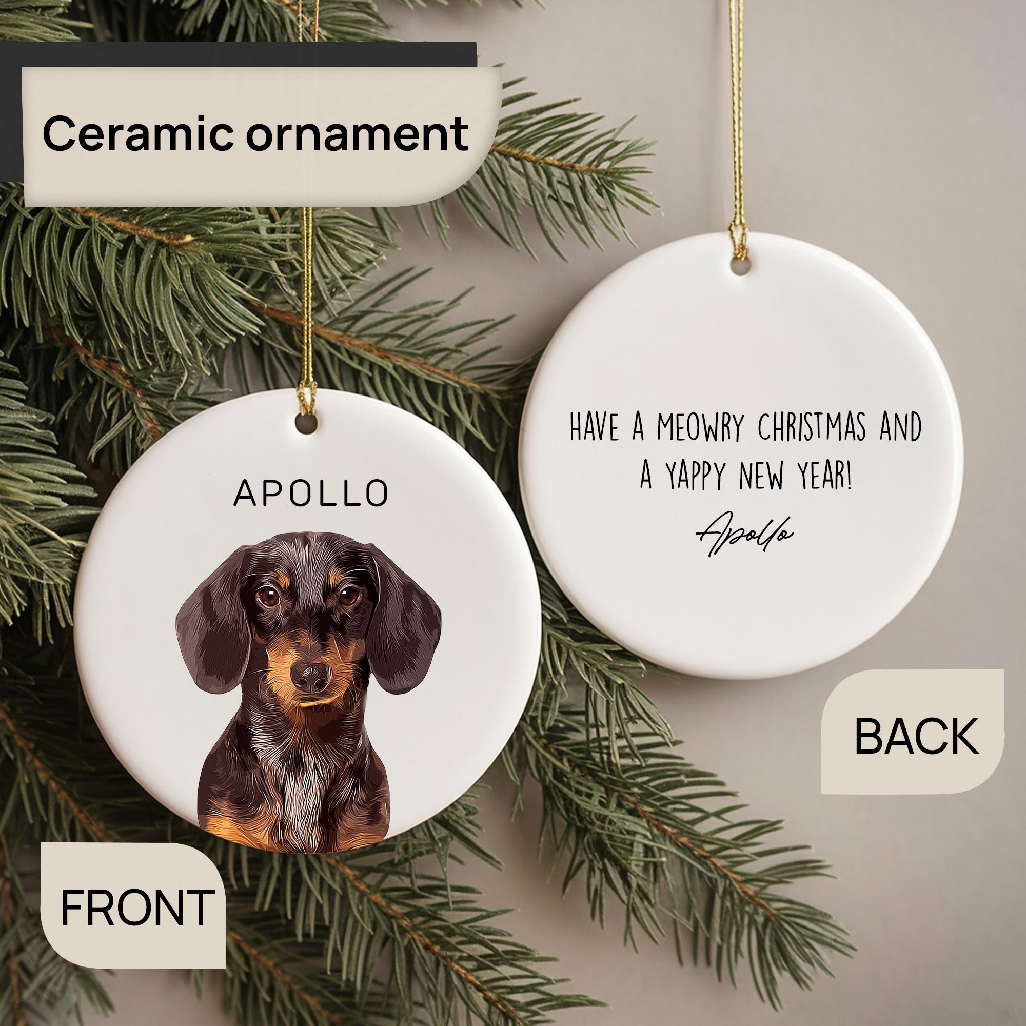 Custom Super Cute Pet Photo, Personalized Double-Side Printed Ceramic Ornament - Christmas Gift For Pet Lovers