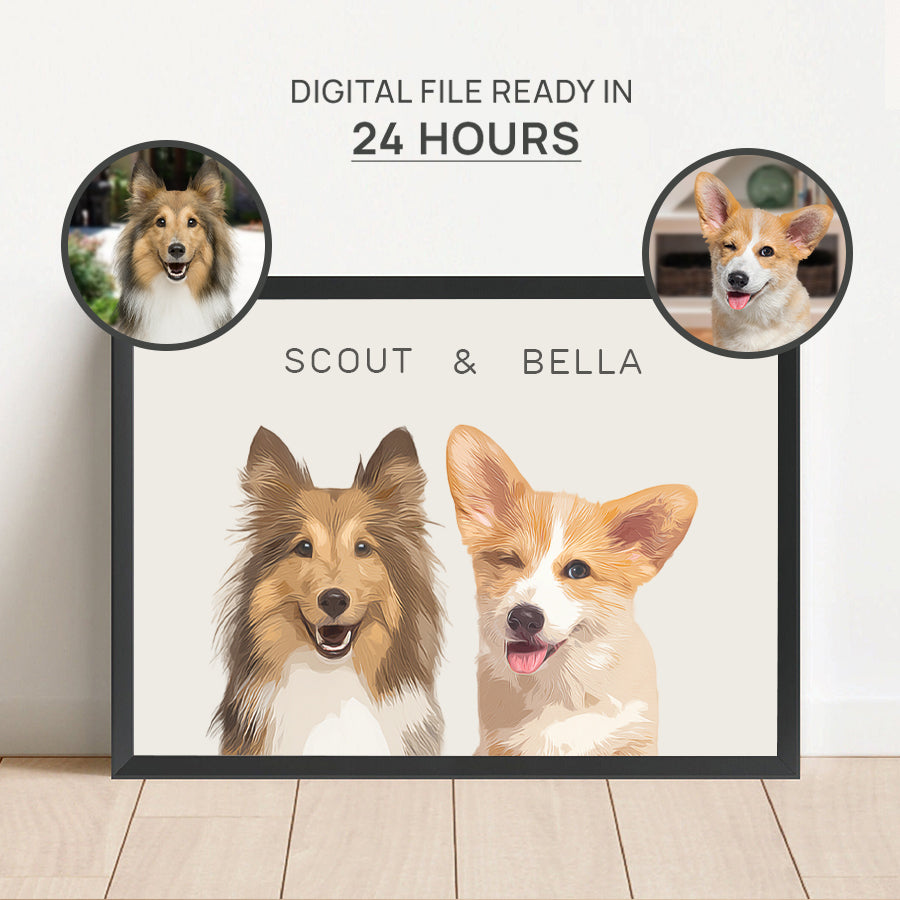 Lovely Personalized Dog Cartoon Horizontal Frame Poster - Gift for Bestie