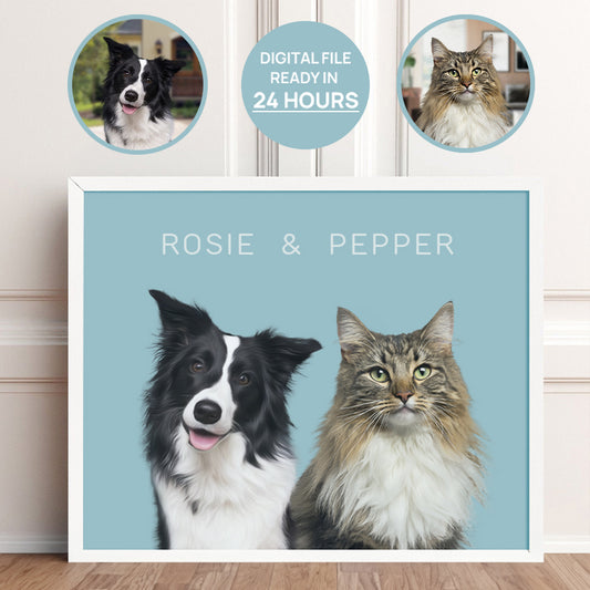Funny Custom Dog & Cat Horizontal Frame Poster - Gift for Friends