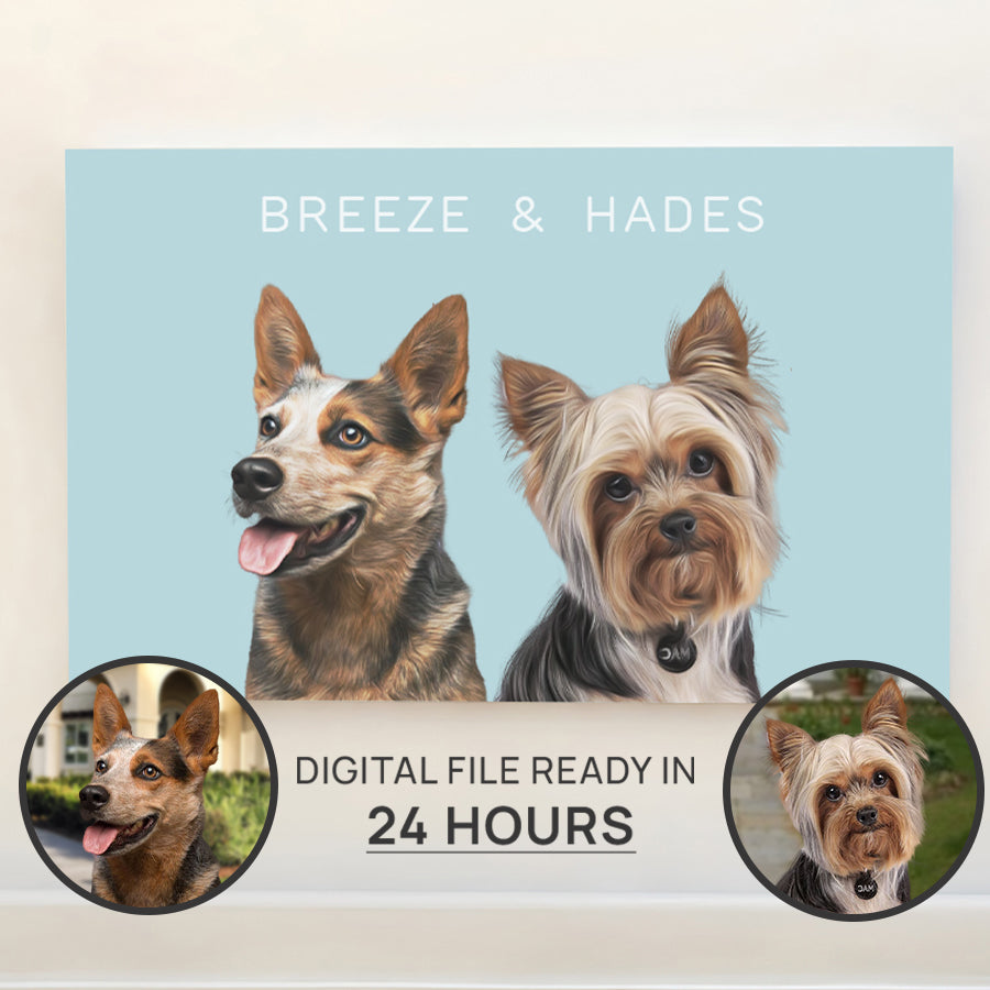Lovely Customized Cat & Dog Portrait Horizontal Poster - Gift For Friends