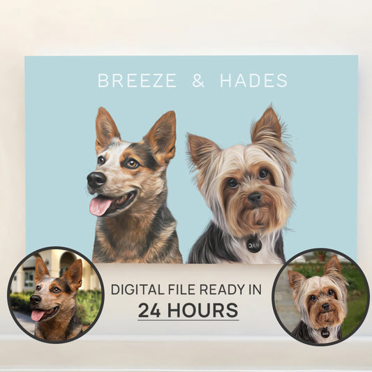 Lovely Customized Cat & Dog Portrait Horizontal Poster - Gift For Friends