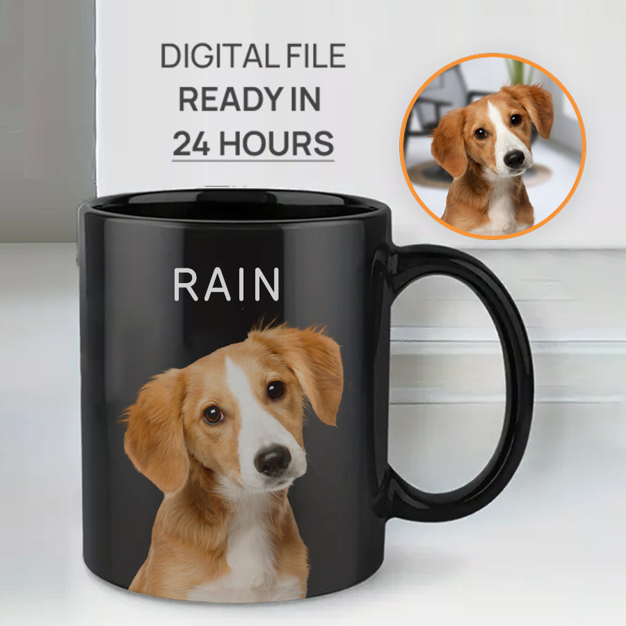 Personalized Colorful Pet Portrait Black Mug - Gift For Cat Lovers