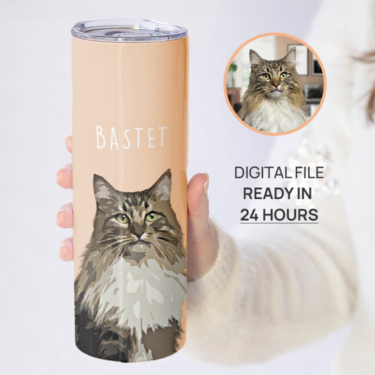 Personalized Impressive Pet Portrait Tumbler with Straw - Gift for Cat Lovers