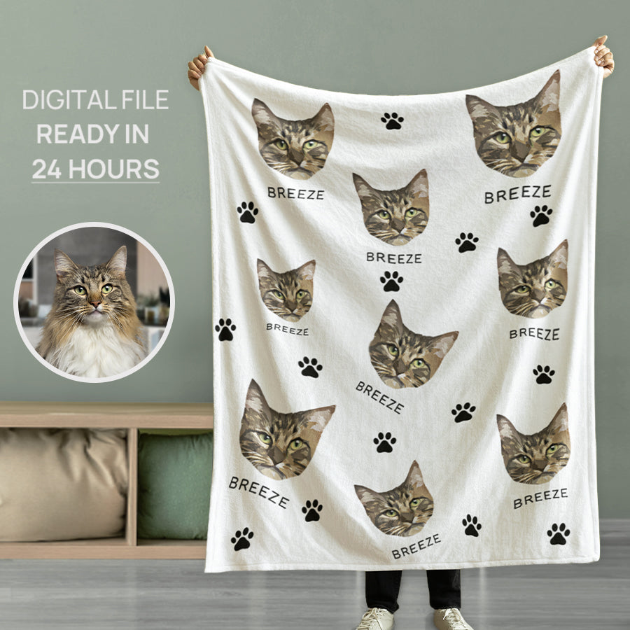 Funny Custom Cat Cartoon Velvet Blanket - Gift For Pet Lovers