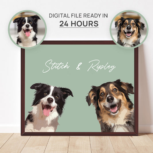 Super Cute Custom Dog Portrait Cartoon Horizontal Frame Canvas - Gift for Pet Lovers