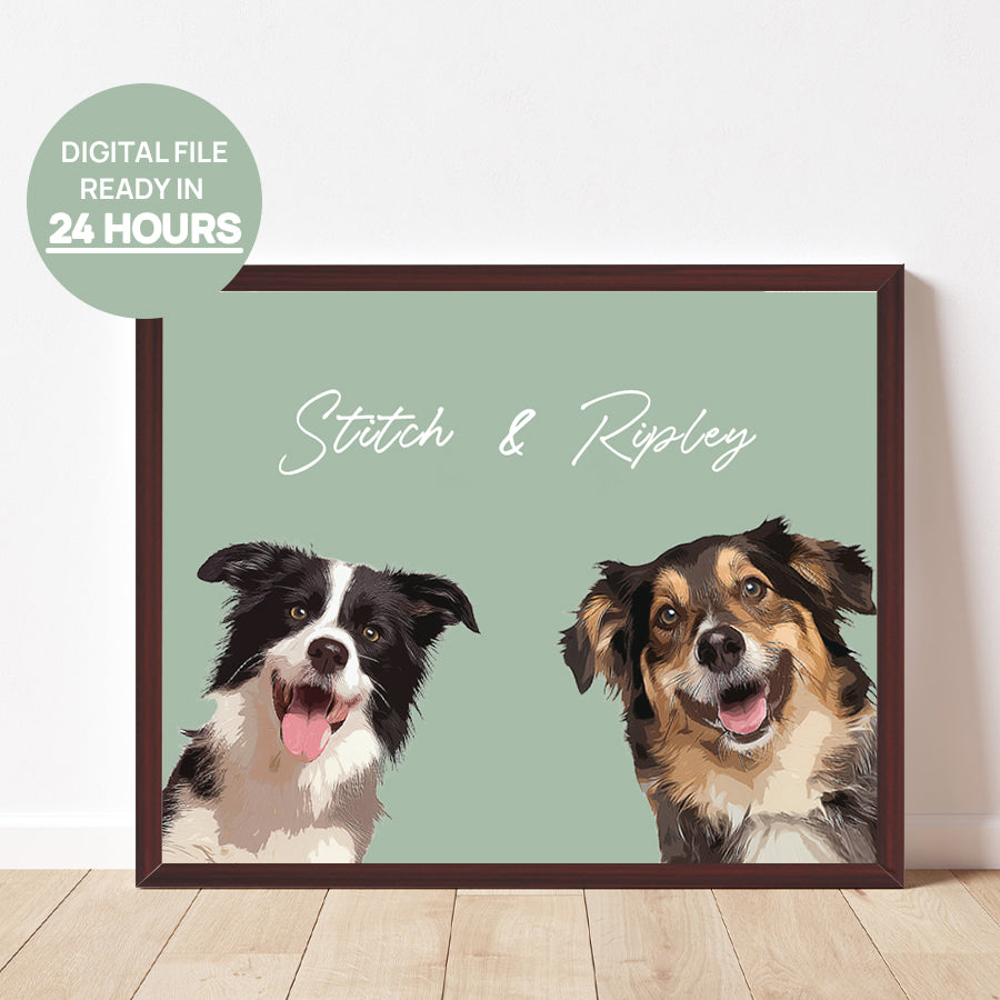 Super Cute Custom Dog Portrait Cartoon Horizontal Frame Canvas - Gift for Pet Lovers