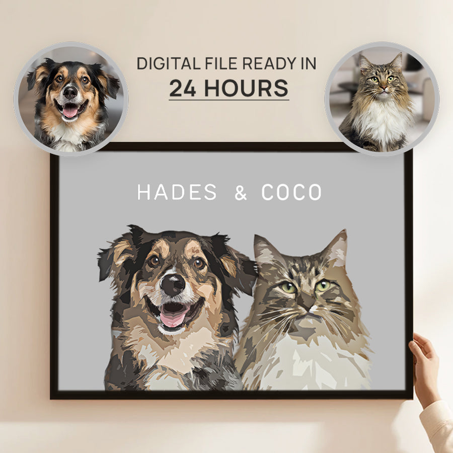 Super Cute Customized Cat Portrait Cartoon Horizontal Frame Canvas - Gift for Pet Lovers