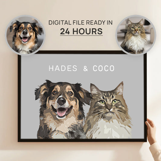 Super Cute Customized Cat Portrait Cartoon Horizontal Frame Canvas - Gift for Pet Lovers