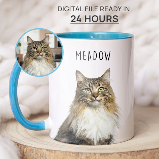 Personalized Colorful Pet Portrait Accent Mug - Gift For Cat Lovers