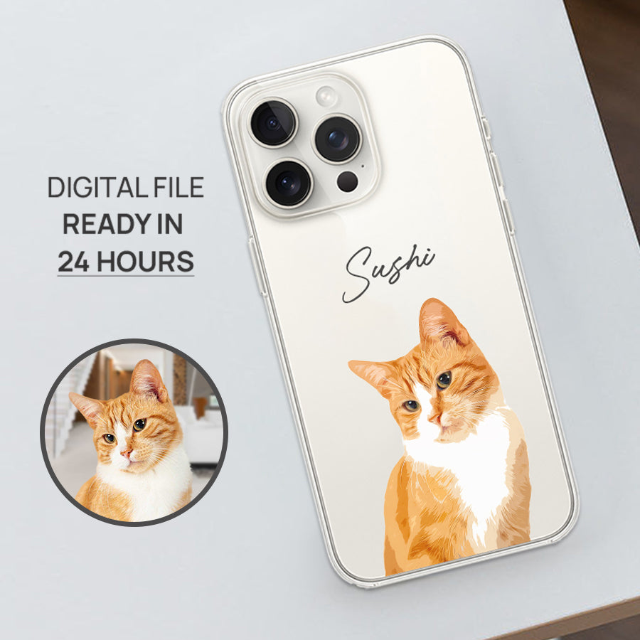 Personalized Adorable Pet Portrait Clear Phone Case - Gift For Cat Lovers