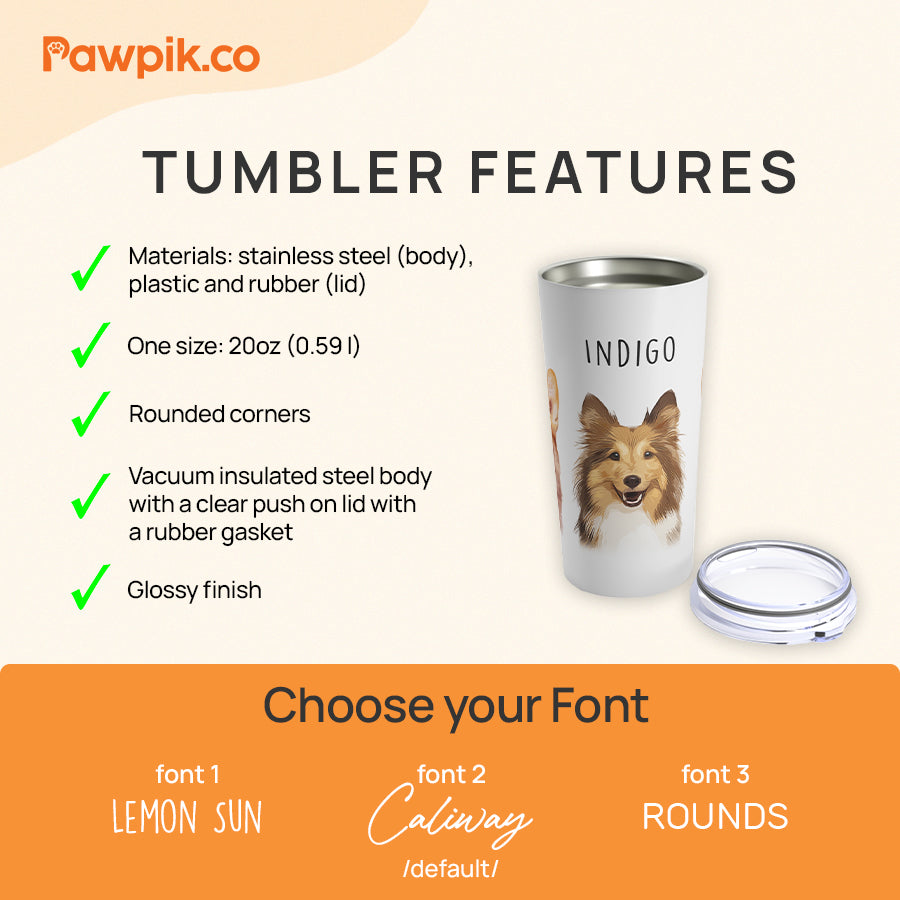 Personalized Adorable Pet Portrait Push-on Lid Tumbler - Gift For Pet Lovers