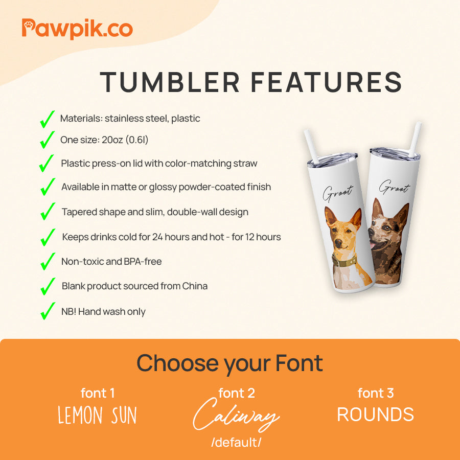 Personalized Super Cute Pet Portrait Tumbler with Straw - Gift for Cat Lovers