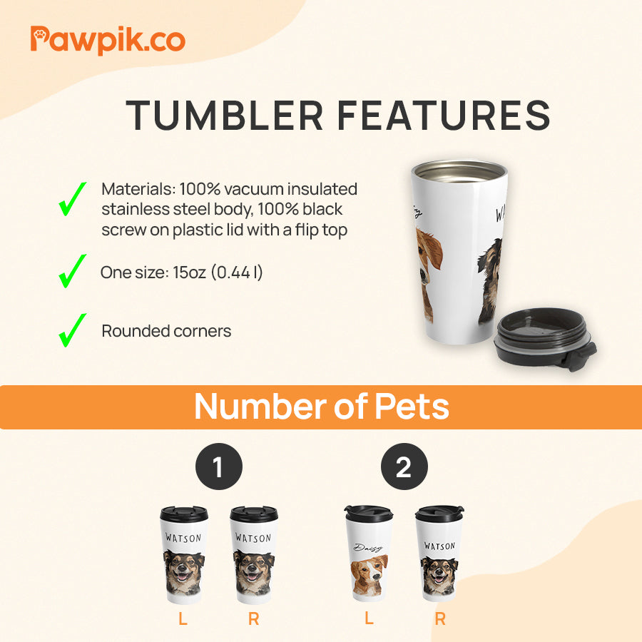 Personalized Impressive Pet Portrait Flip-top Lid Tumbler - Gift For Pet Lovers