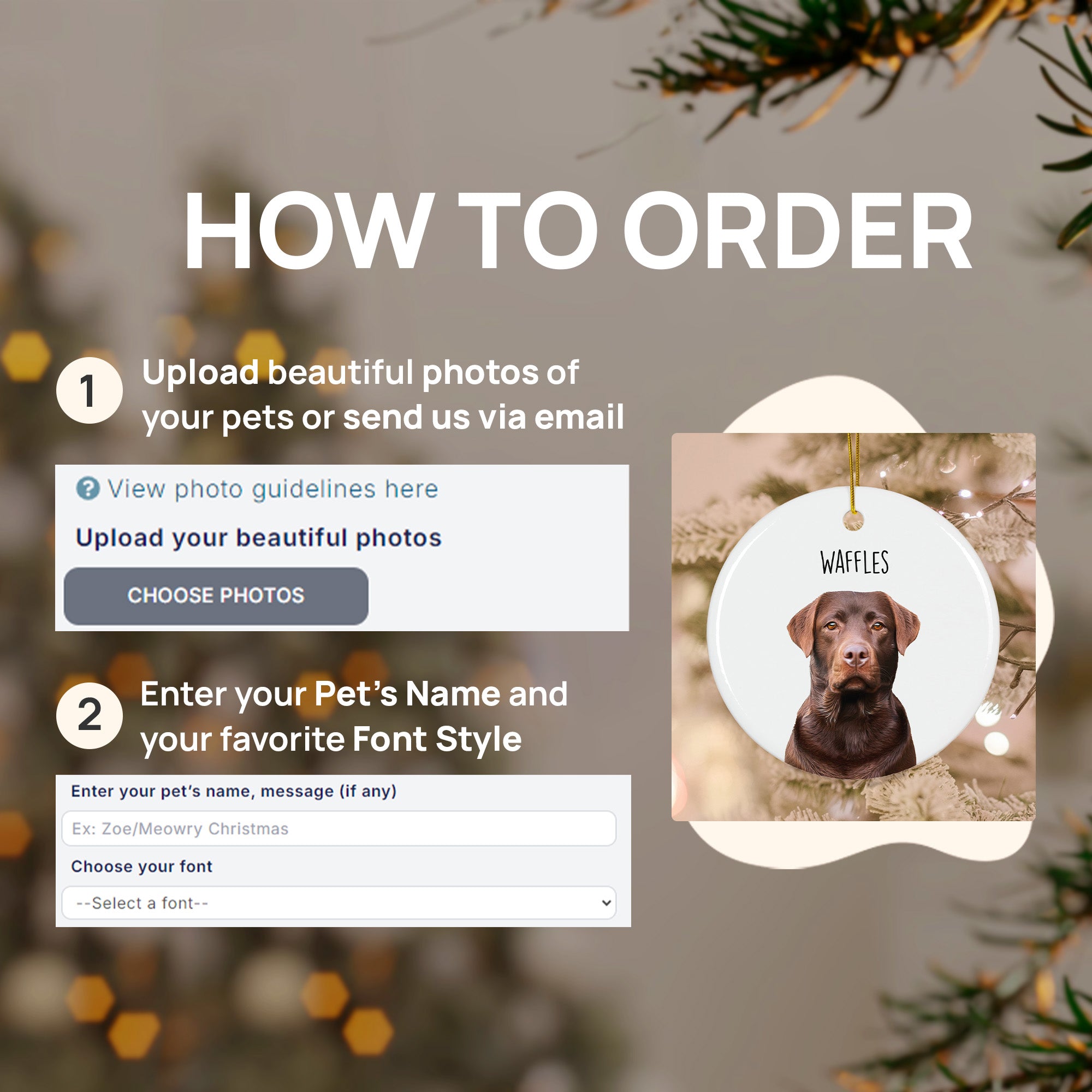 Custom Super Cute Pet Photo, Personalized One-Side Printed Ceramic Ornament - Christmas Gift For Pet Lovers