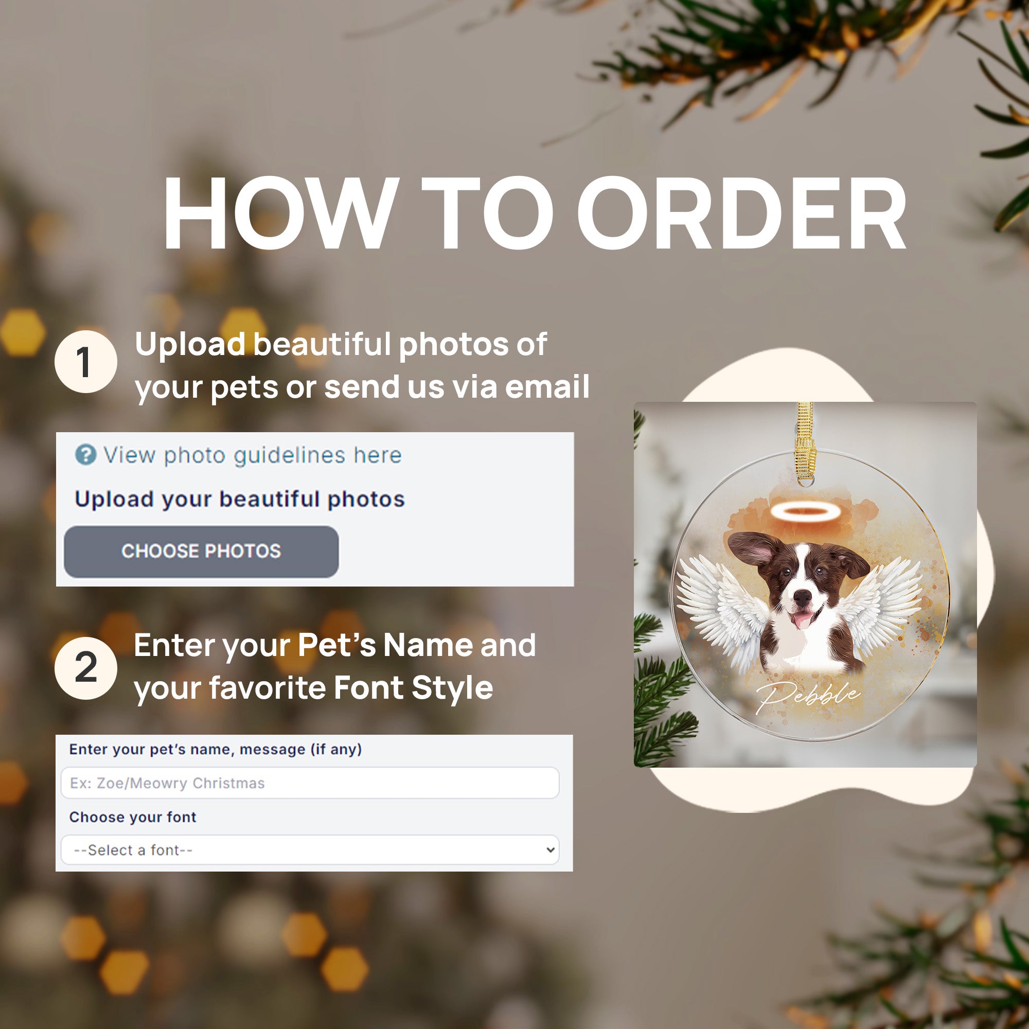 Pet Memorial Angel Wings Custom Photo, Personalized One-Side Printed Acrylic Ornament - Christmas Gift For Pet Lovers