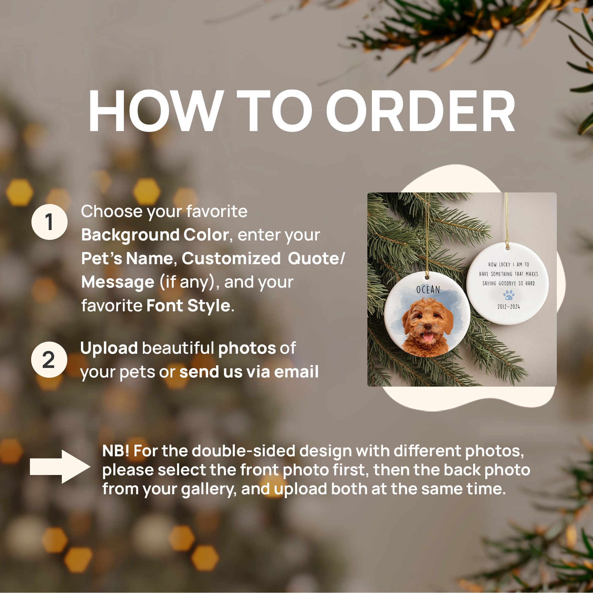 Pet Loss Custom Photo, Personalized Double-Side Printed Ceramic Ornament - Christmas Gift For Pet Lovers