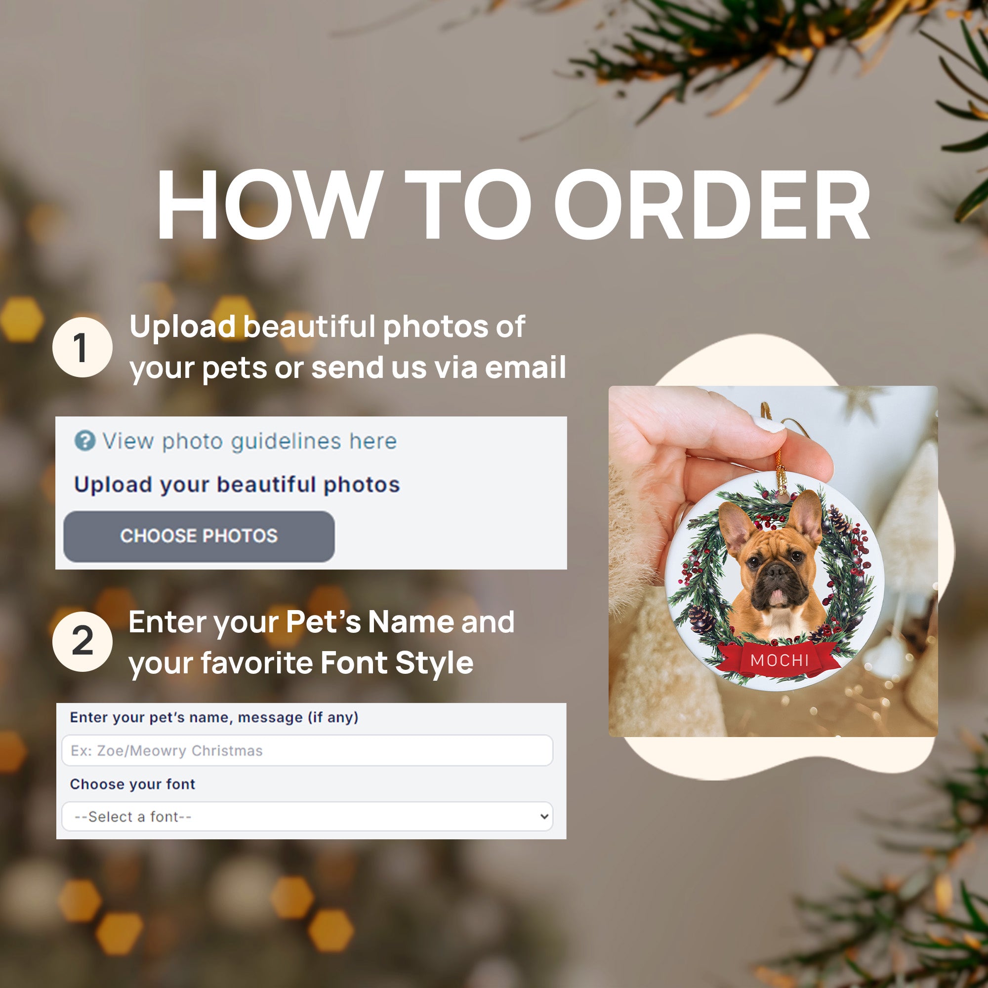 Custom Lovely Pet Photo, Personalized One-Side Printed Ceramic Ornament - Christmas Gift For Pet Lovers