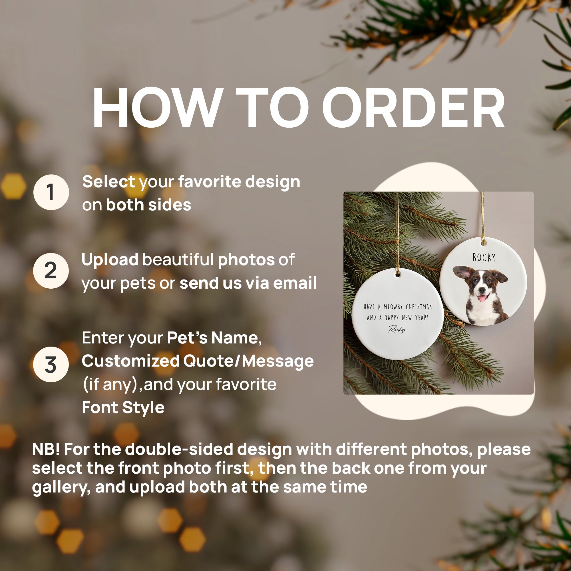 Custom Super Cute Pet Photo, Personalized Double-Side Printed Ceramic Ornament - Christmas Gift For Pet Lovers