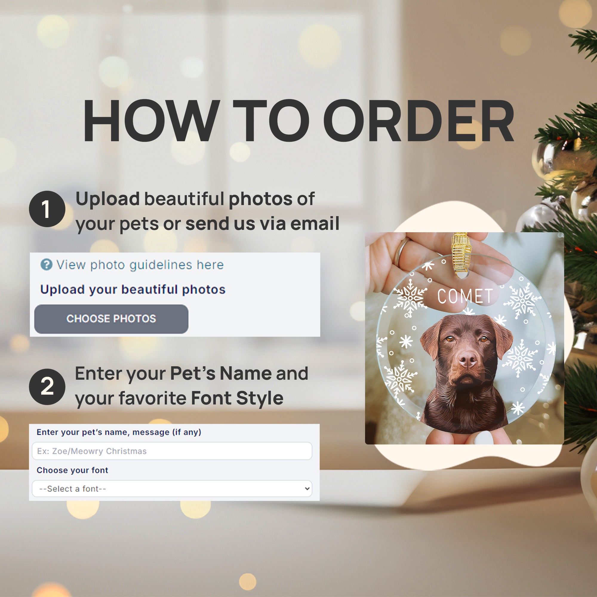 Custom Super Cute Pet Photo, Personalized One-Side Printed Glass Ornament - Christmas Gift For Pet Owners