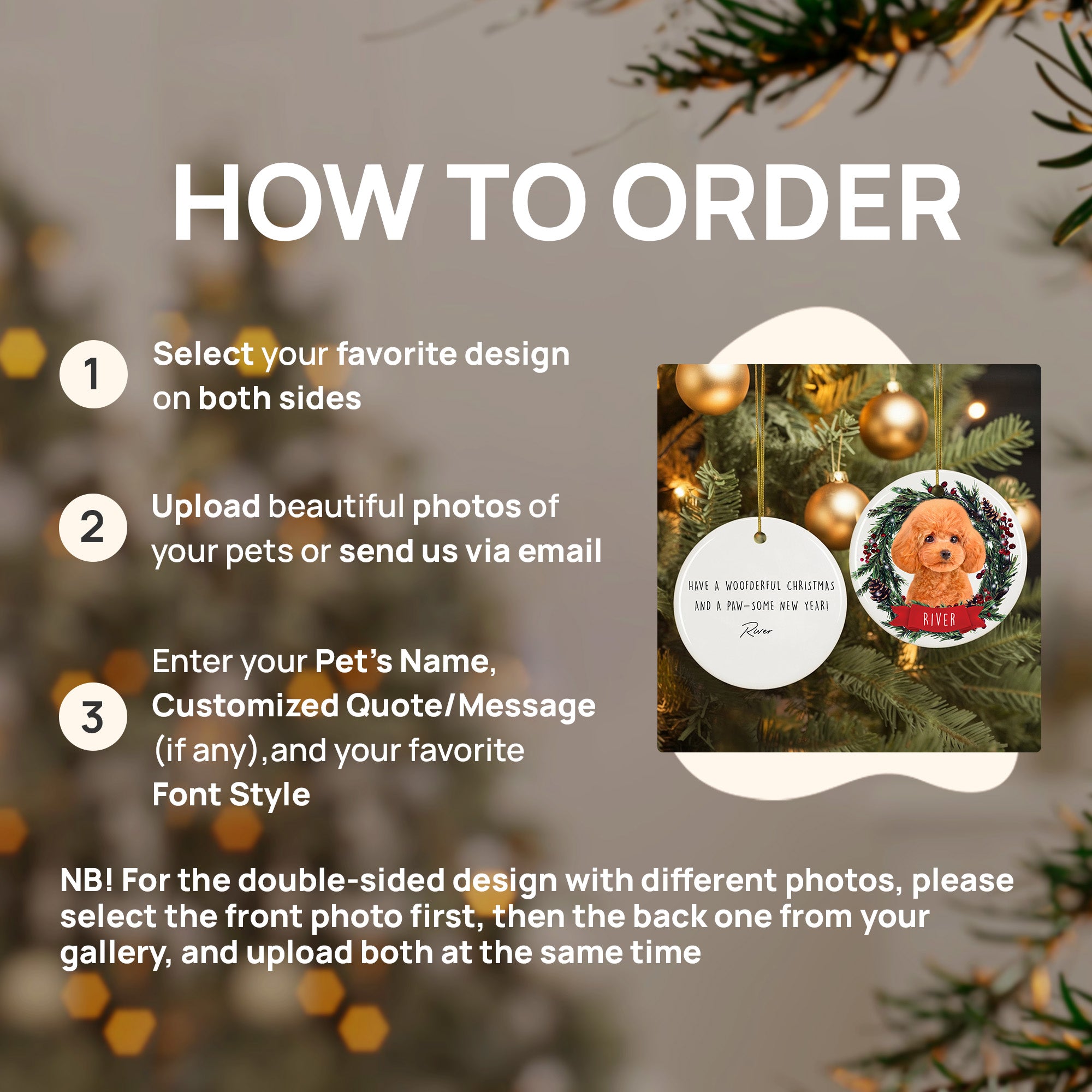 Custom Lovely Pet Photo, Personalized Double-Side Printed Ceramic Ornament - Christmas Gift For Pet Lovers