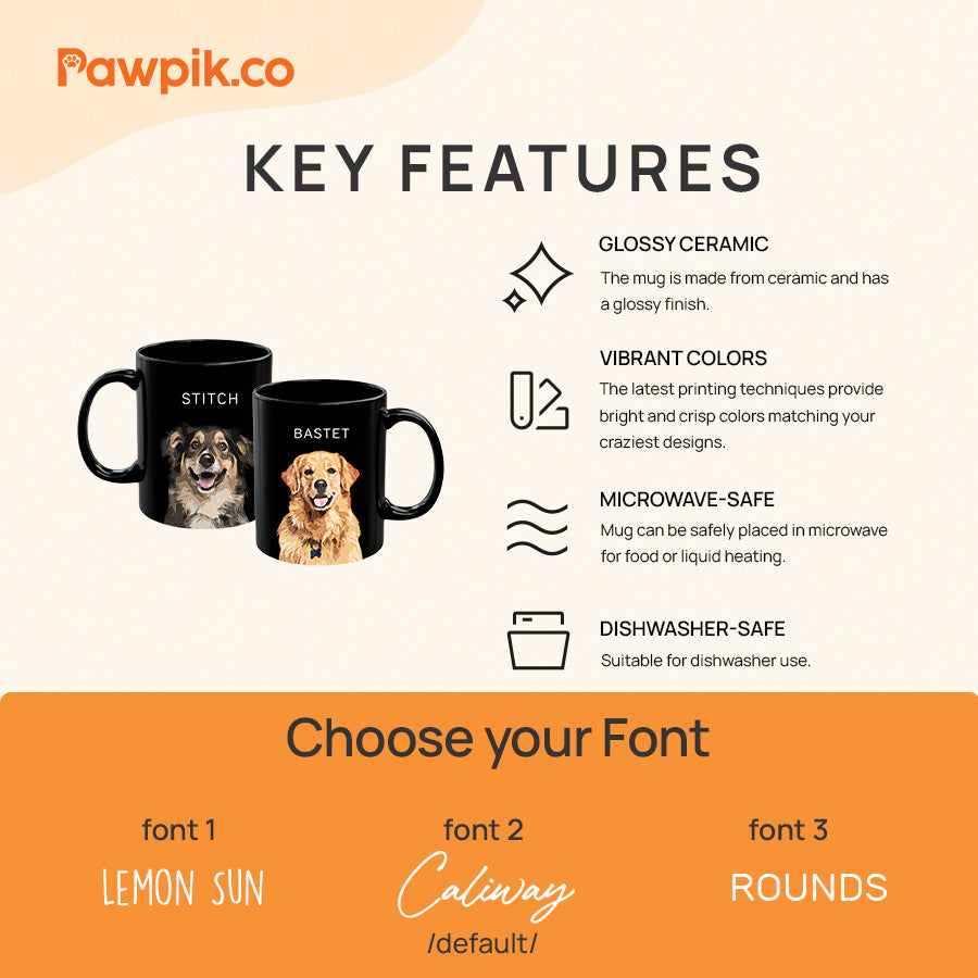 Personalized Colorful Pet Portrait Black Mug - Gift For Cat Lovers