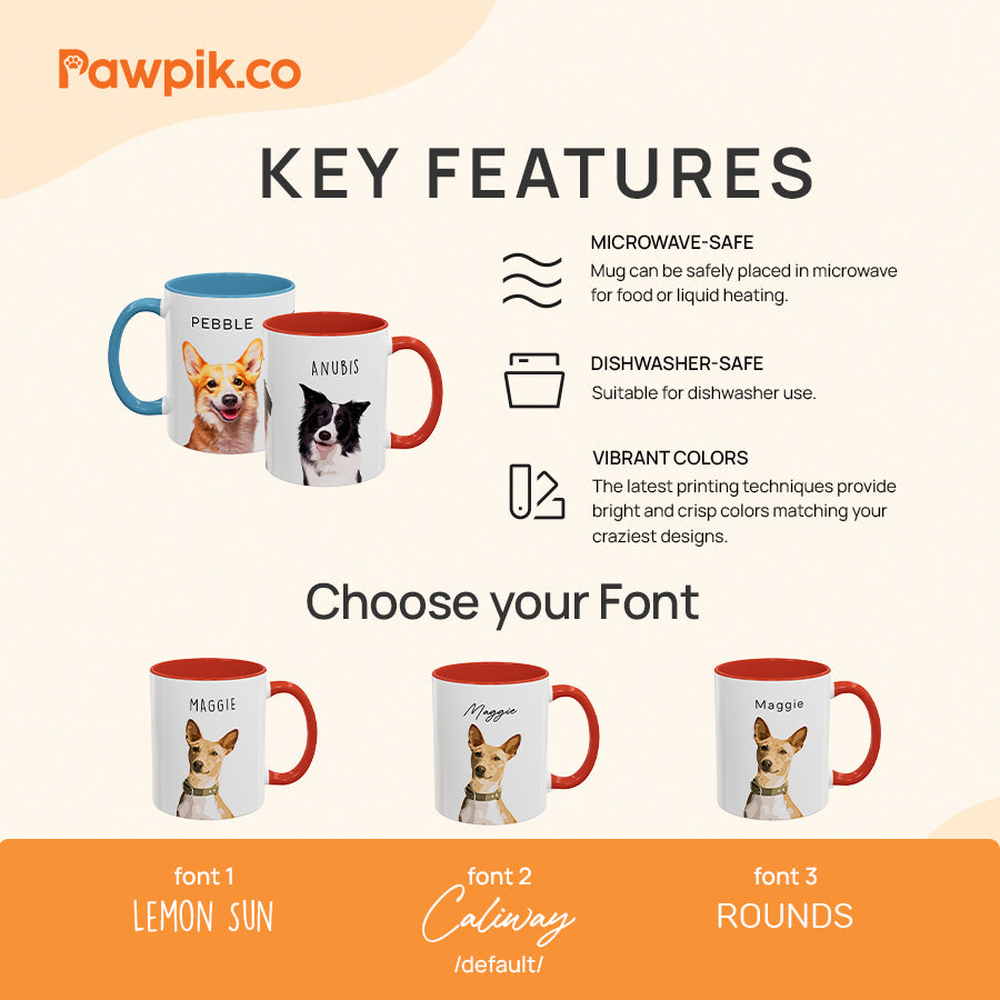 Personalized Colorful Pet Portrait Accent Mug - Gift For Cat Lovers