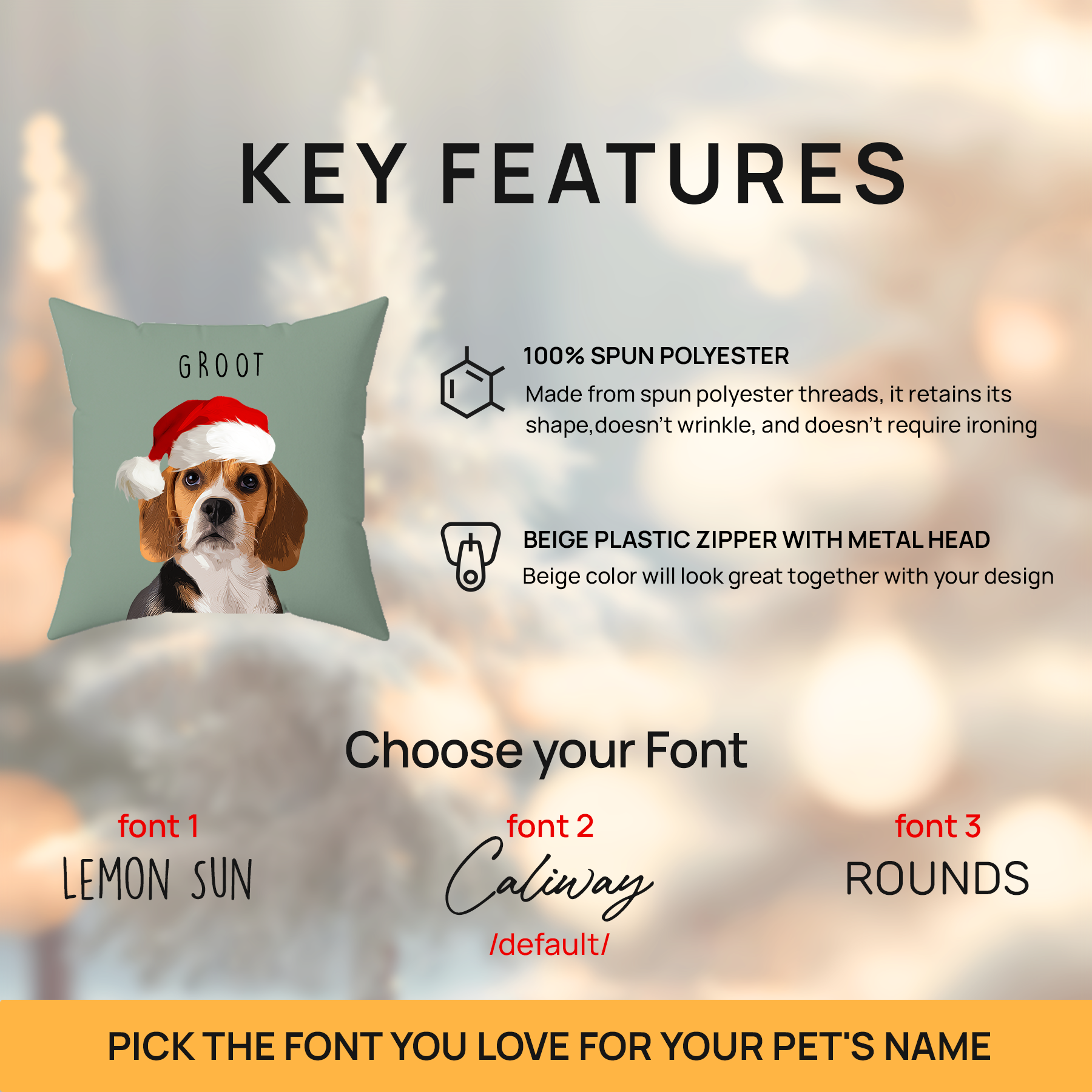 Custom Adorable Pet Photo, Personalized Square Pillowcase - Christmas Gift For Pet Owners