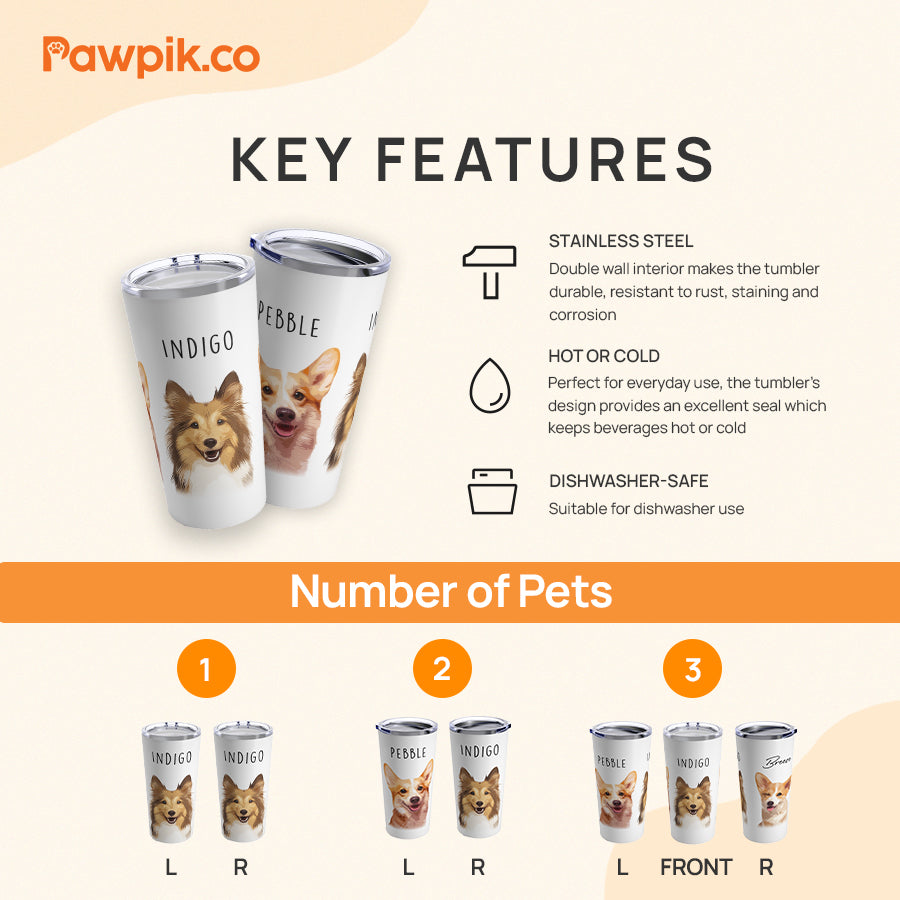 Personalized Adorable Pet Portrait Push-on Lid Tumbler - Gift For Pet Lovers
