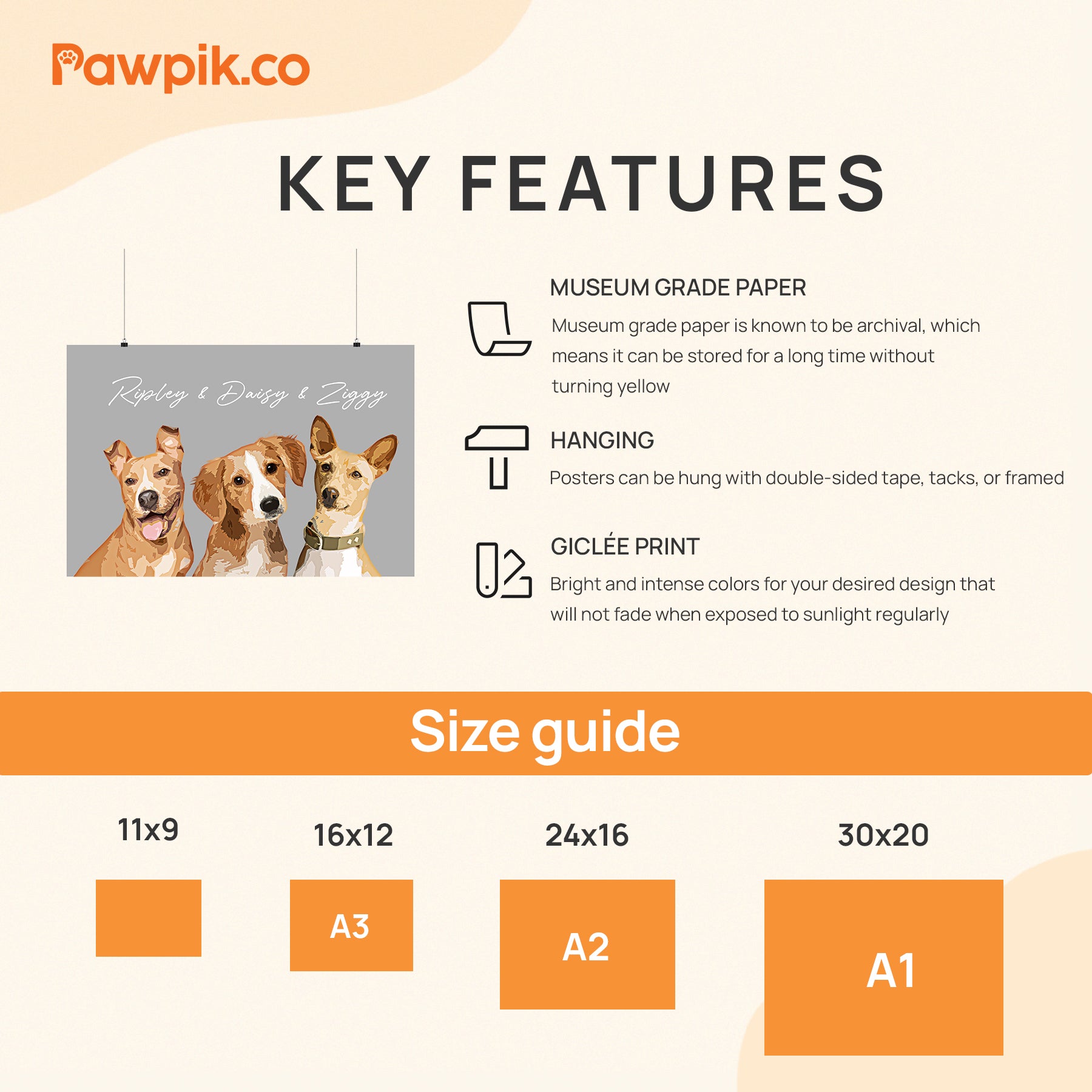 Lovely Customized Cat & Dog Portrait Horizontal Poster - Gift For Friends