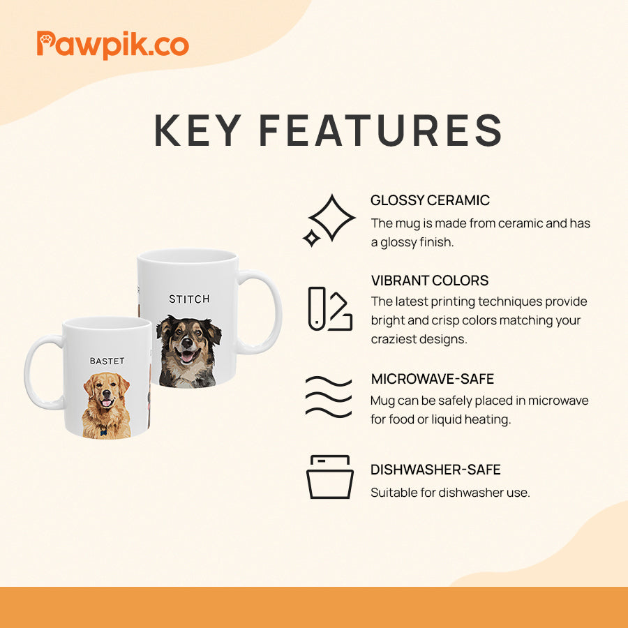 Personalized Colorful Pet Portrait White Mug - Gift For Pet Lovers